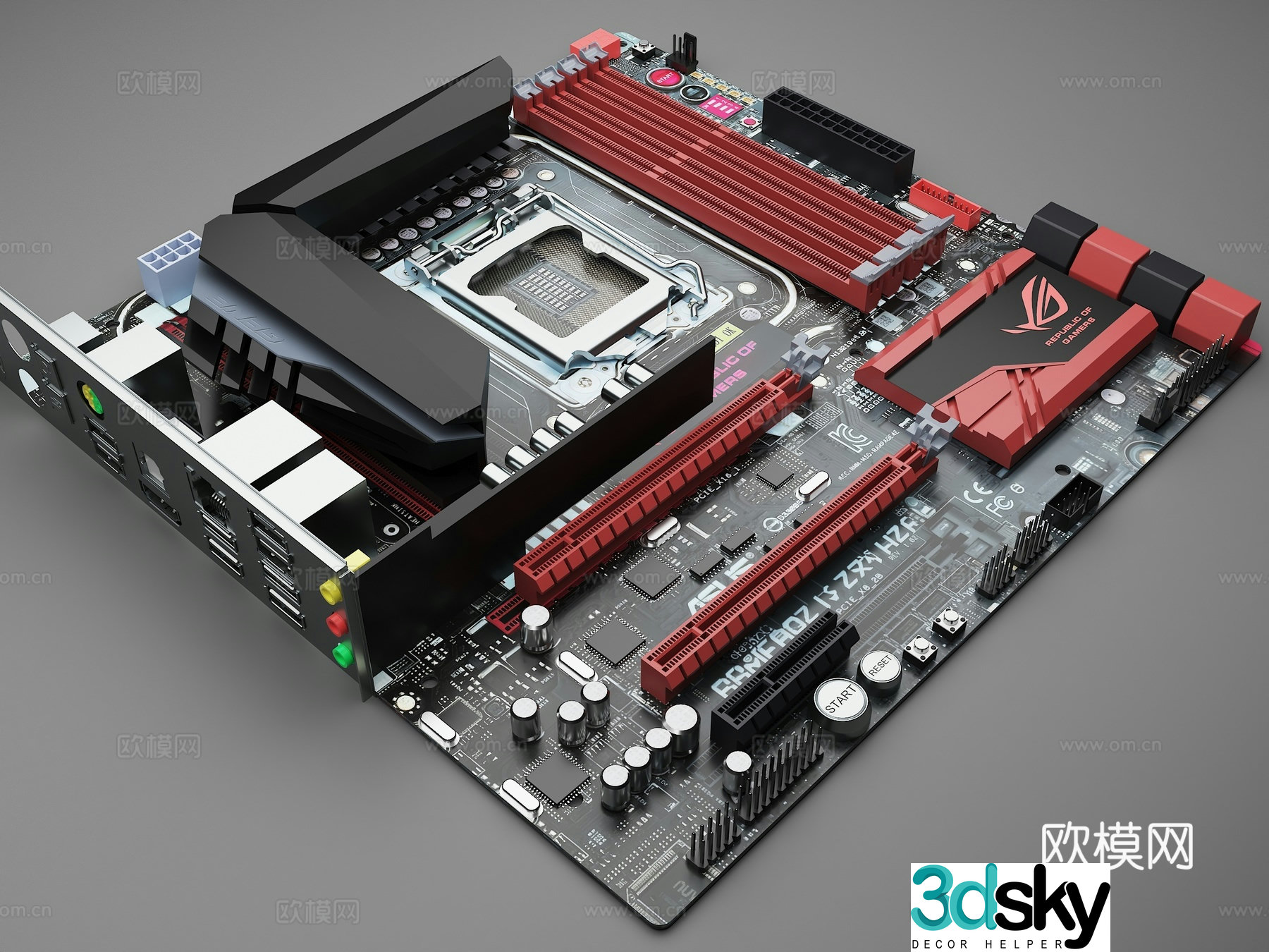 computer motherboard motherboard asus motherboard chip slot memory slot 3d model