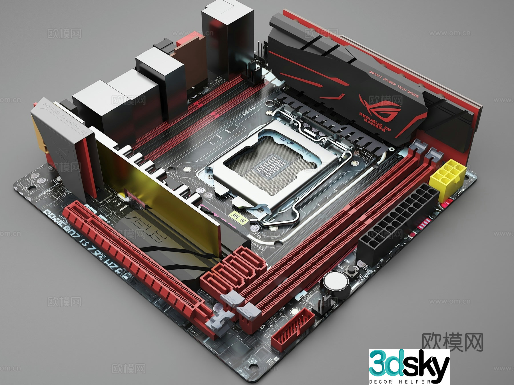 computer motherboard motherboard asus motherboard chip slot memory slot graphics card slot chip 3d model