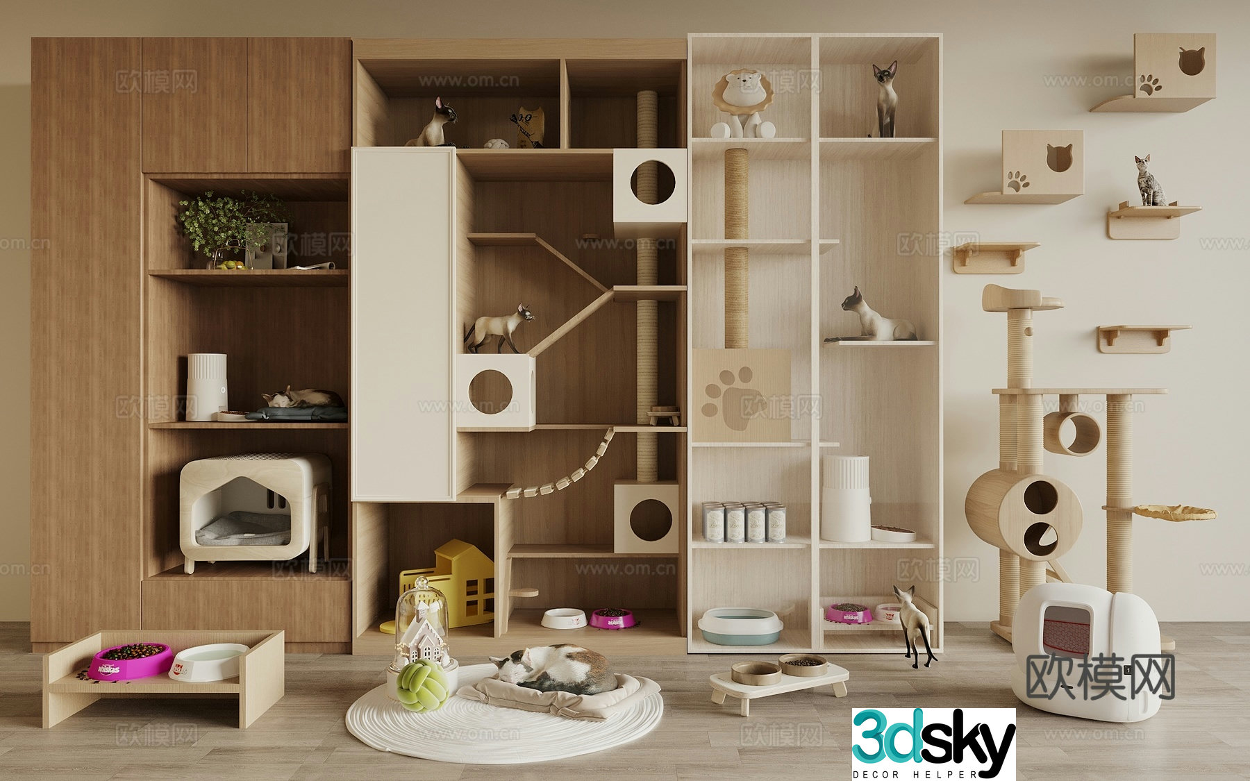 Nordic cat climbing frame pet cabinet 3d model