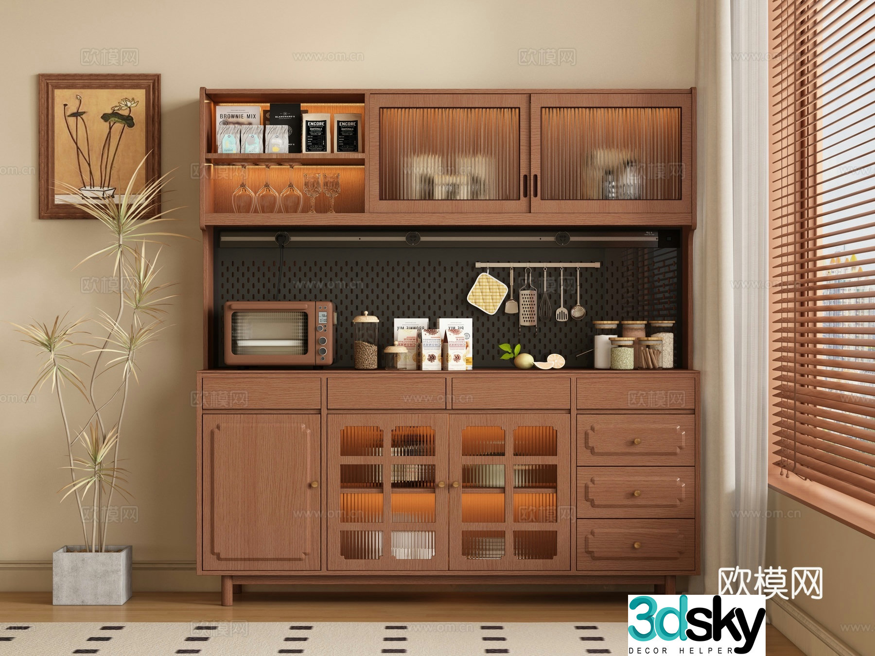 Middle-aged style meal preparation cabinet sideboard 3D model