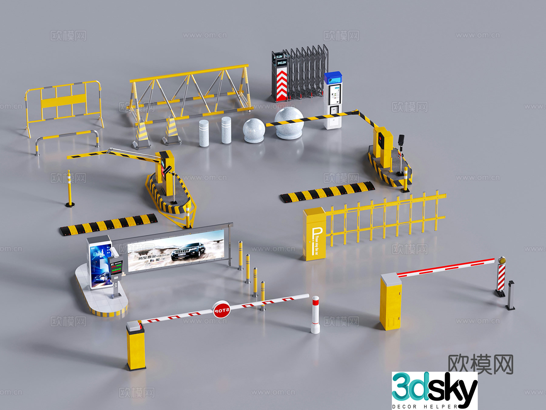 Modern barrier gate telescopic door parking lift rod speed bump 3D model