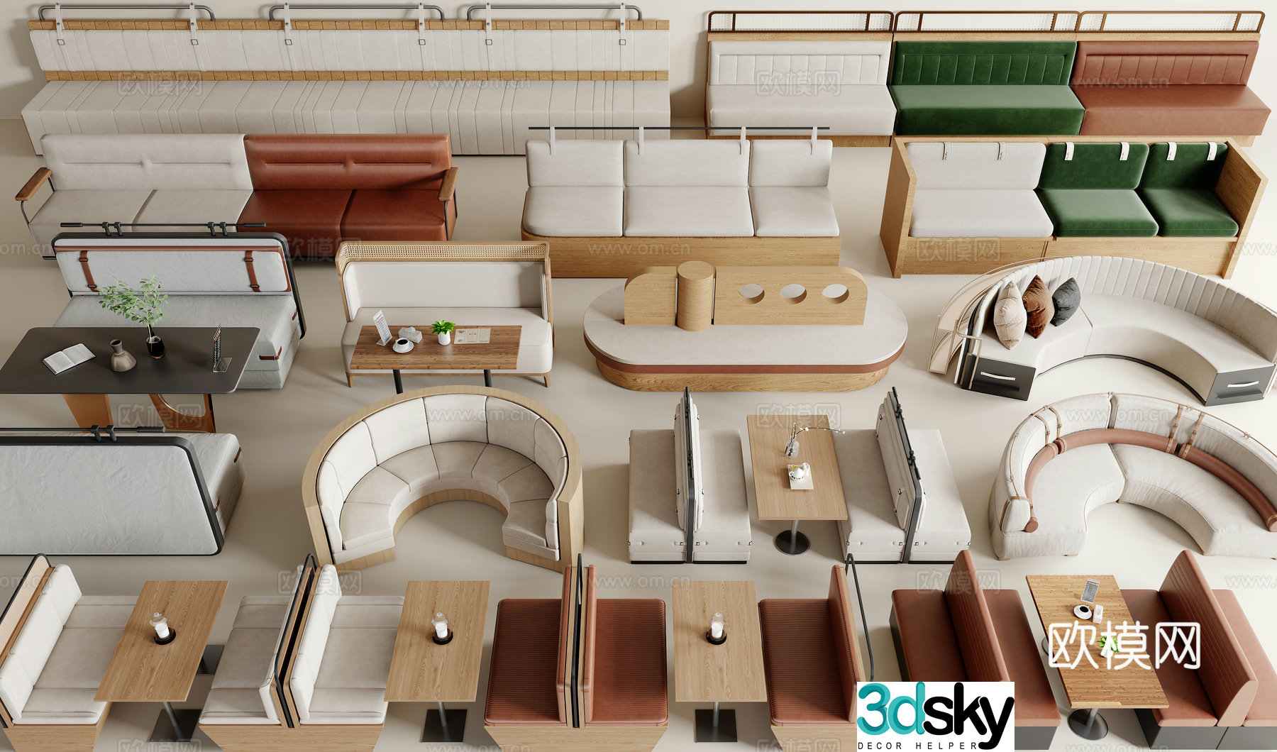Modern booth dining table and chairs booth sofa curved booth 3D model