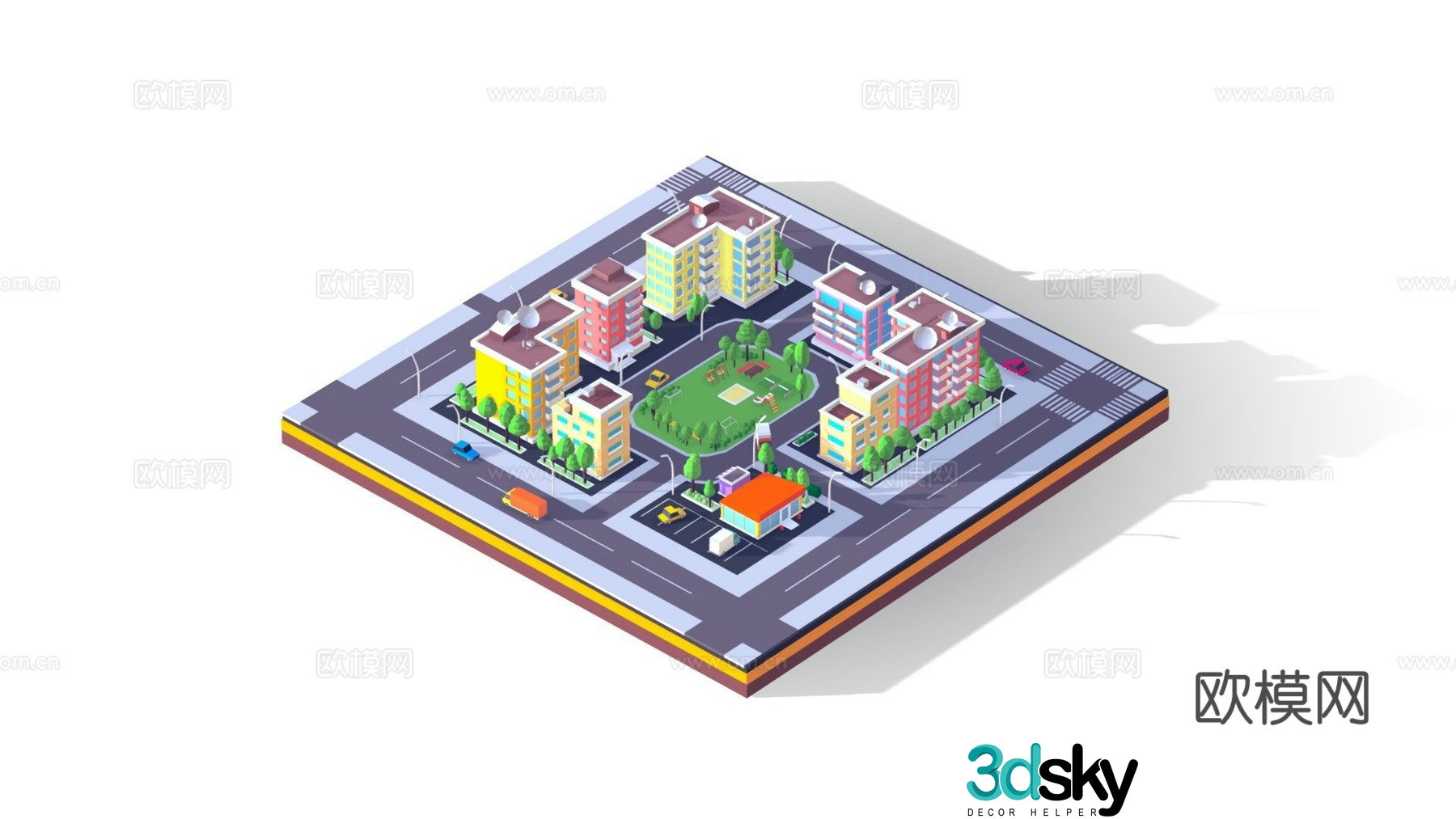 Cartoon city block 3d model