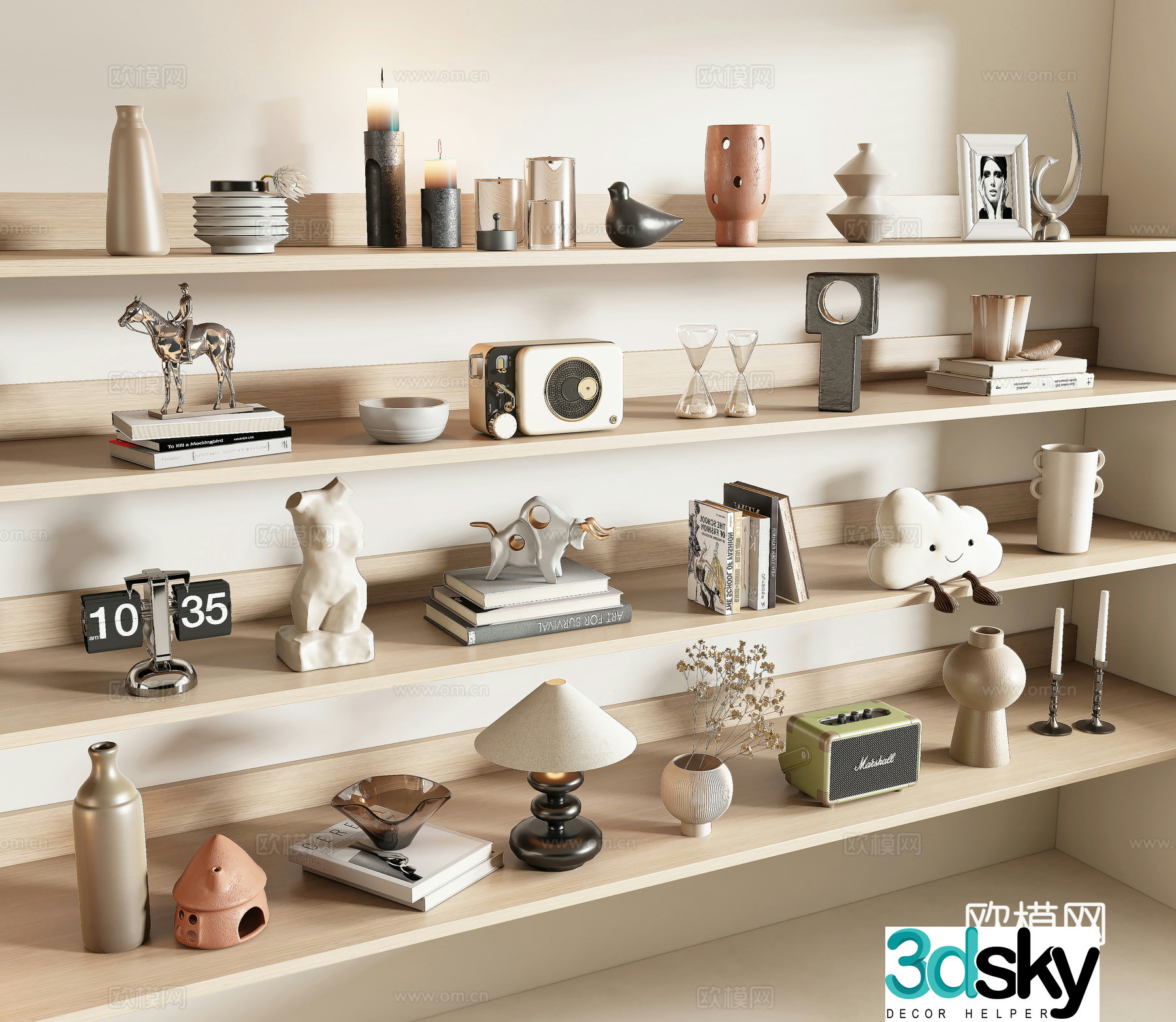 Modern decorations ornaments candles utensils and pots 3d model