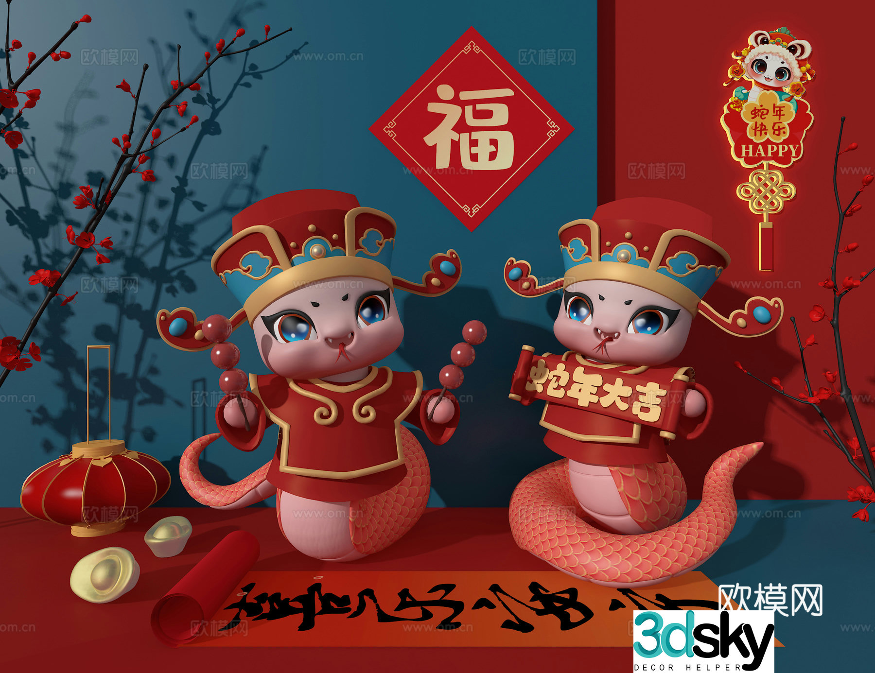 Snake Year Trendy Toy Sculpture Doll Cartoon Ornament 3D Model