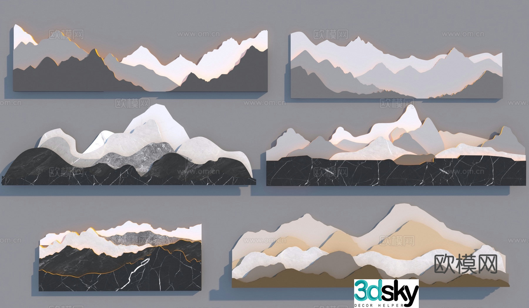 New Chinese style landscape background wall 3D model
