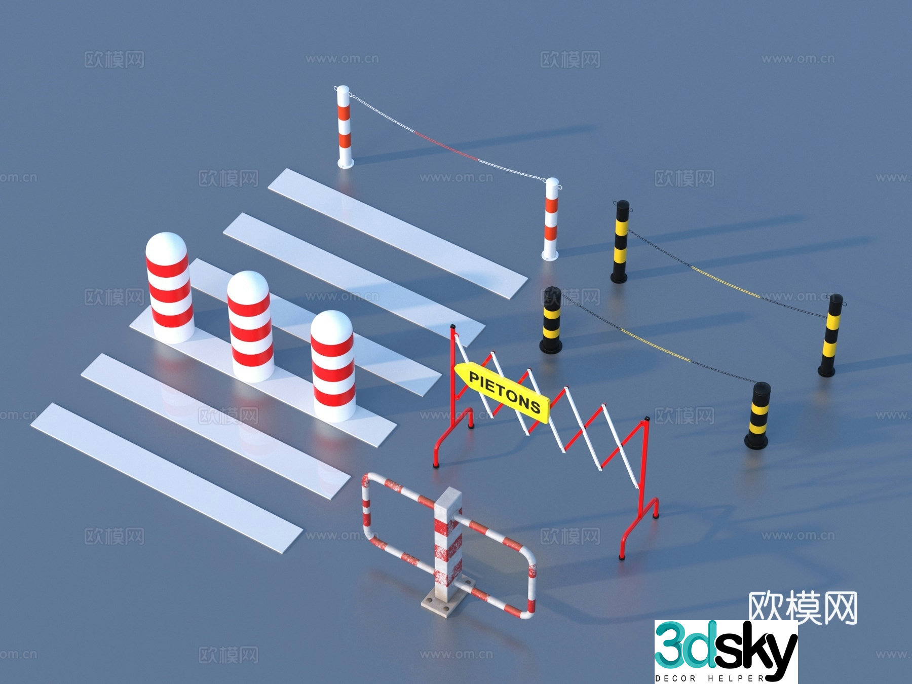 Construction roadblock warning 3D model