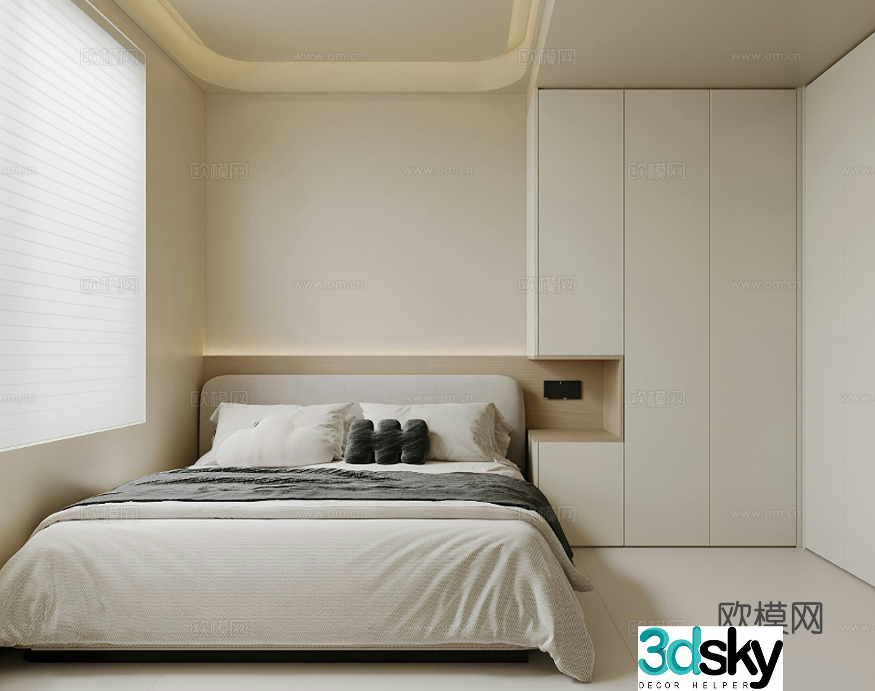 Modern minimalist bedroom second bedroom 3d model