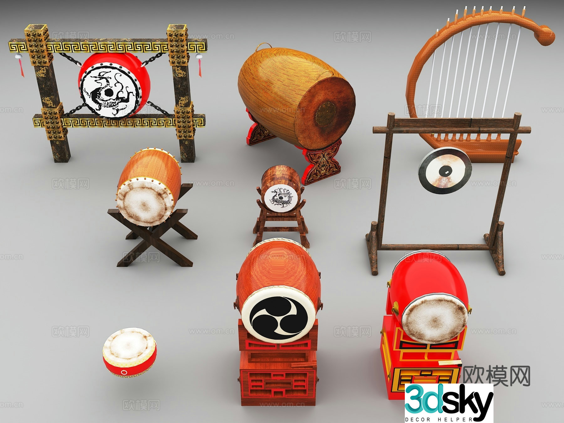 drum gongs and drums ethnic drums ethnic drums ethnic musical instruments ethnic musical instruments 3d model