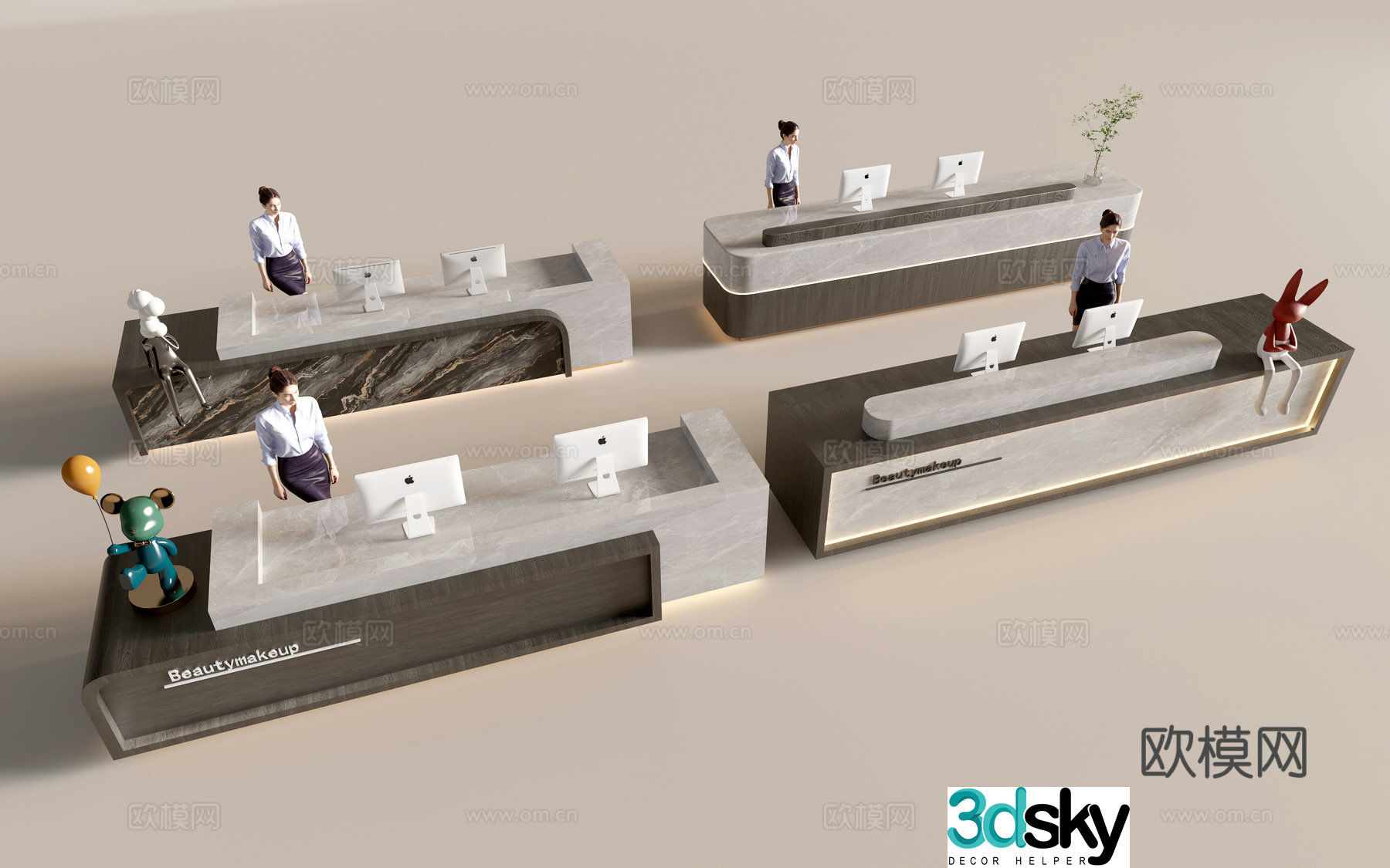 Modern company front desk reception desk service desk 3d model