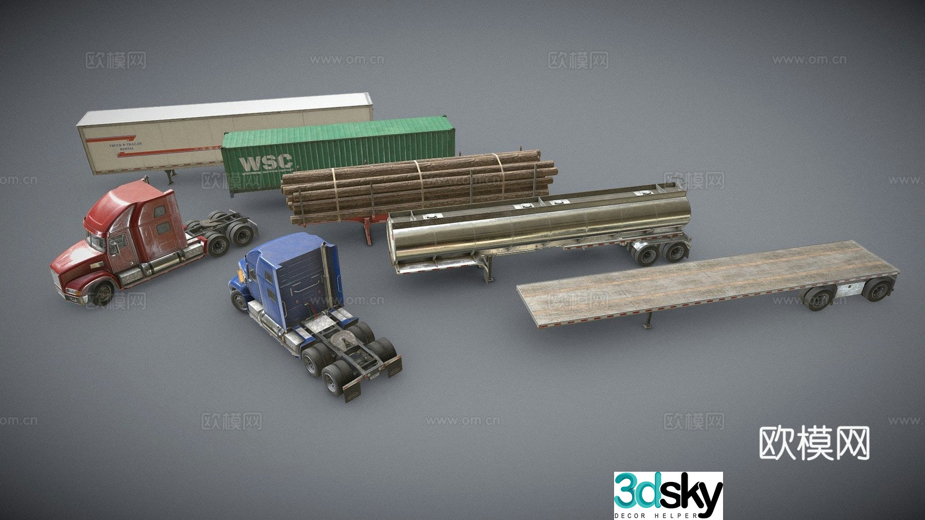semitrailer freight truck 3d model