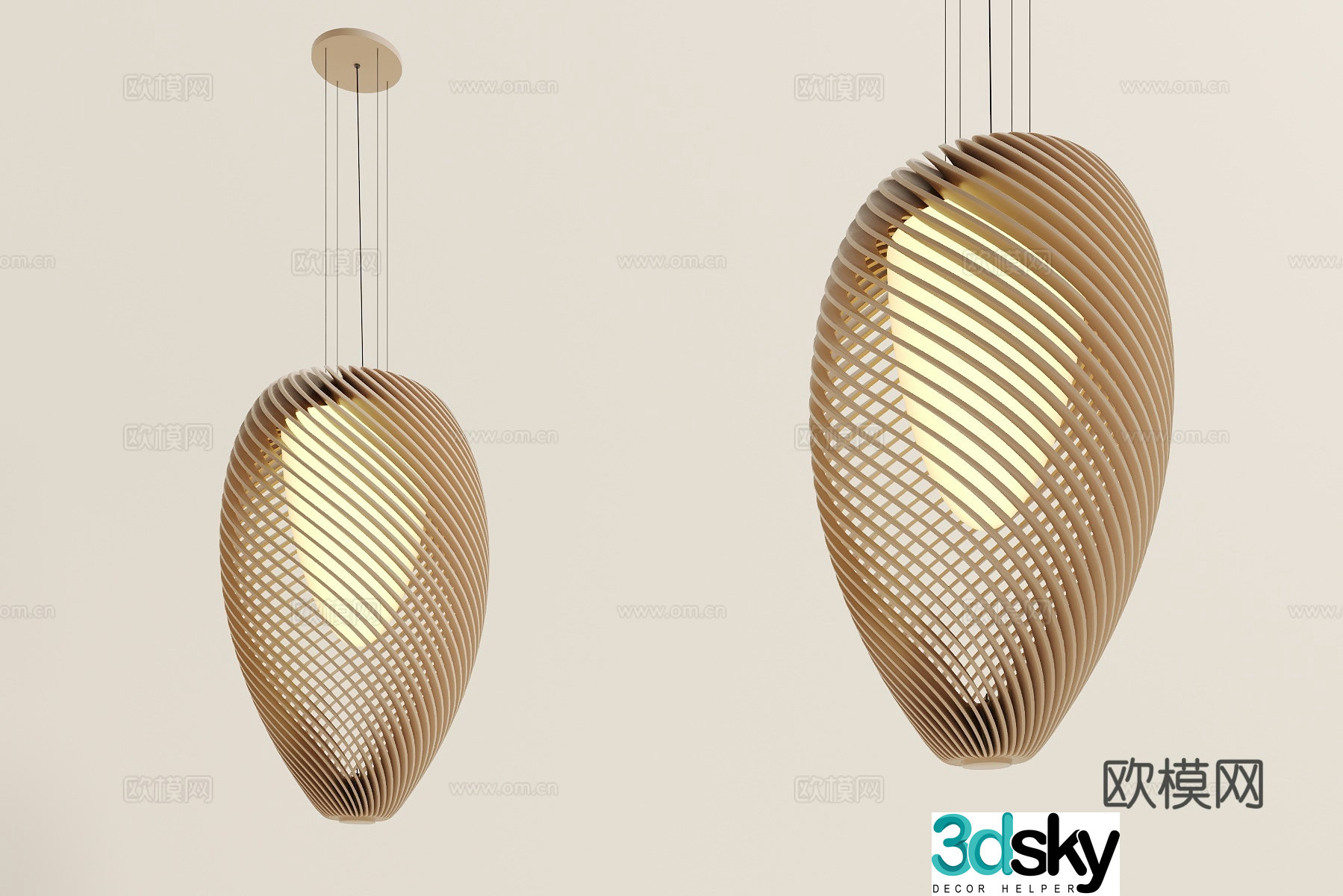 New Chinese style chandelier wooden grille chandelier 3d model