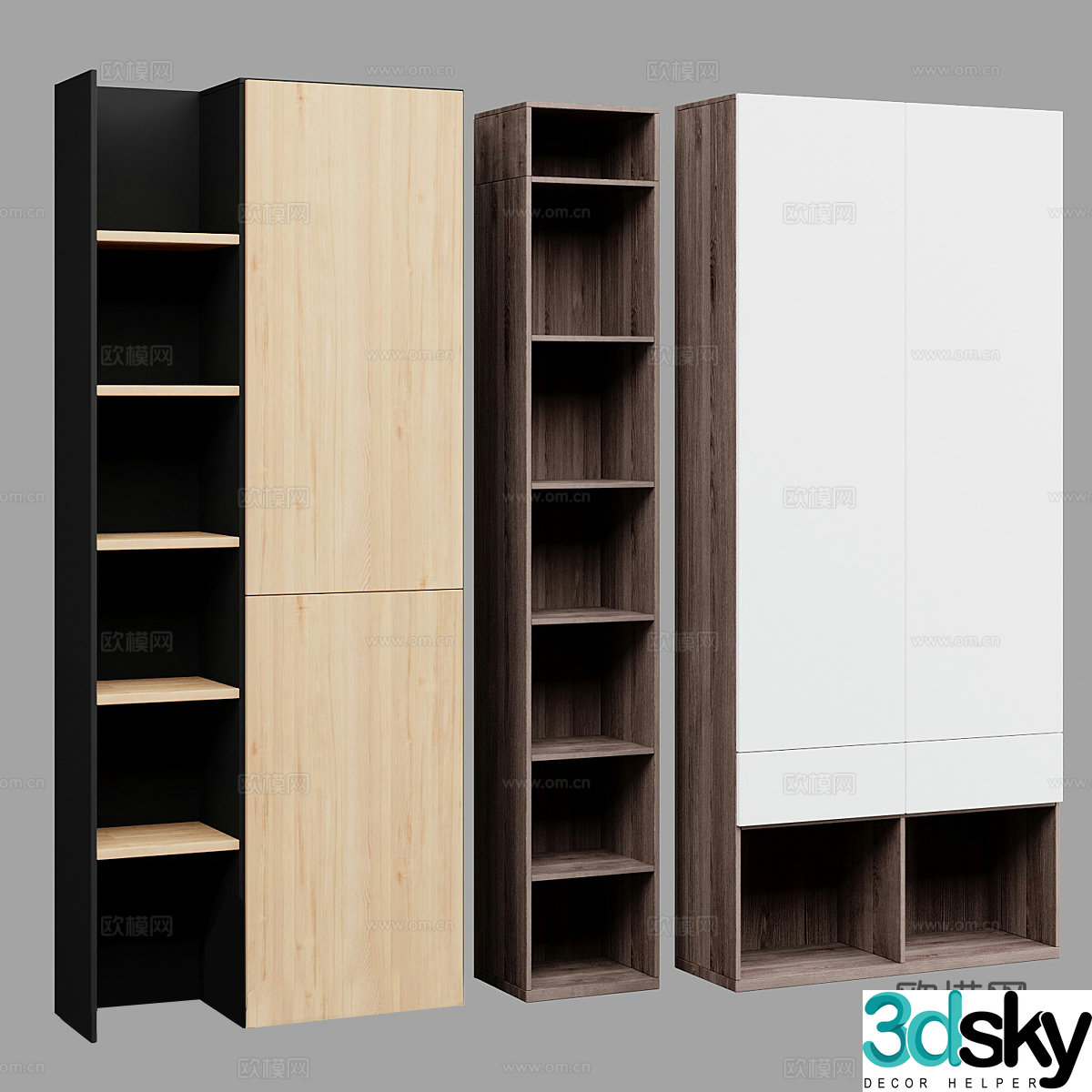 Nordic wooden locker wardrobe 3d model