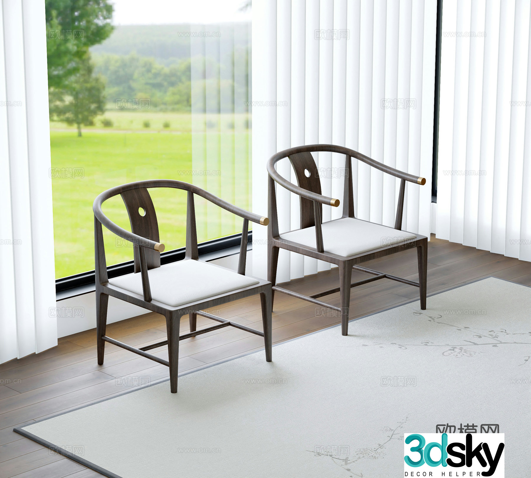 New Chinese style armchair single chair chair 3d model