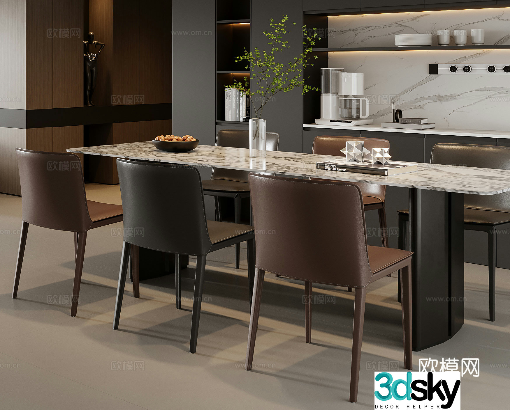 Italian dining table and chairs 3d model