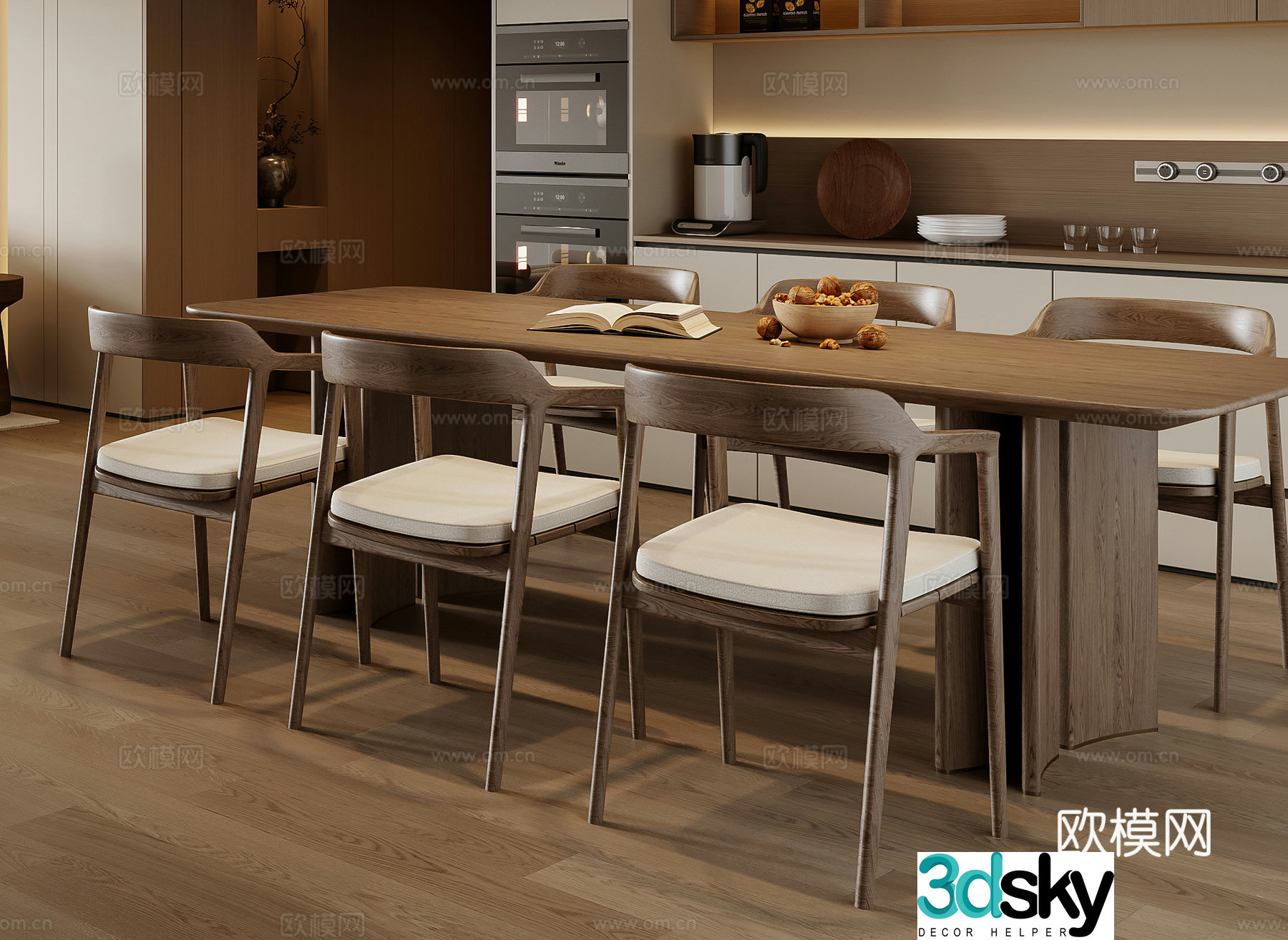 New Chinese dining table and chairs 3d model
