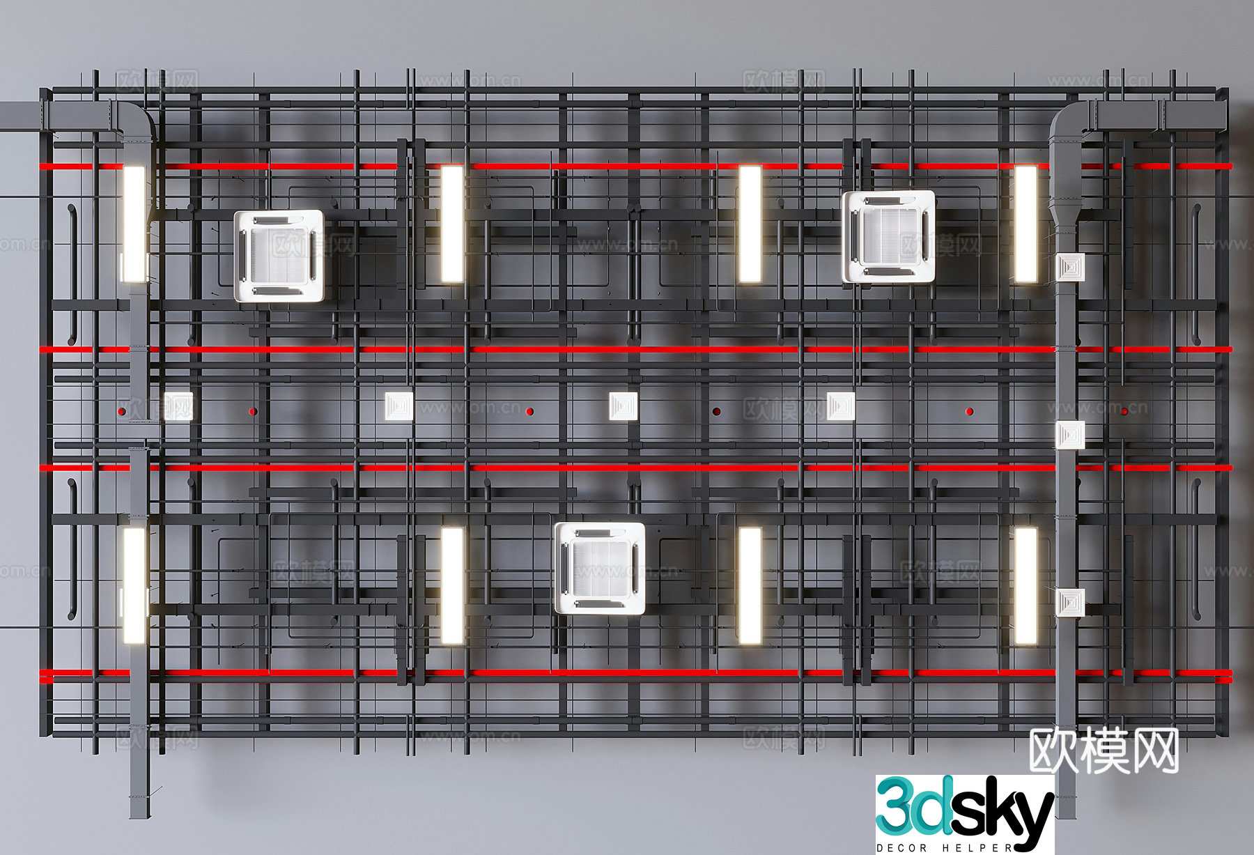 Industrial style ceiling air conditioning duct ceiling 3D model