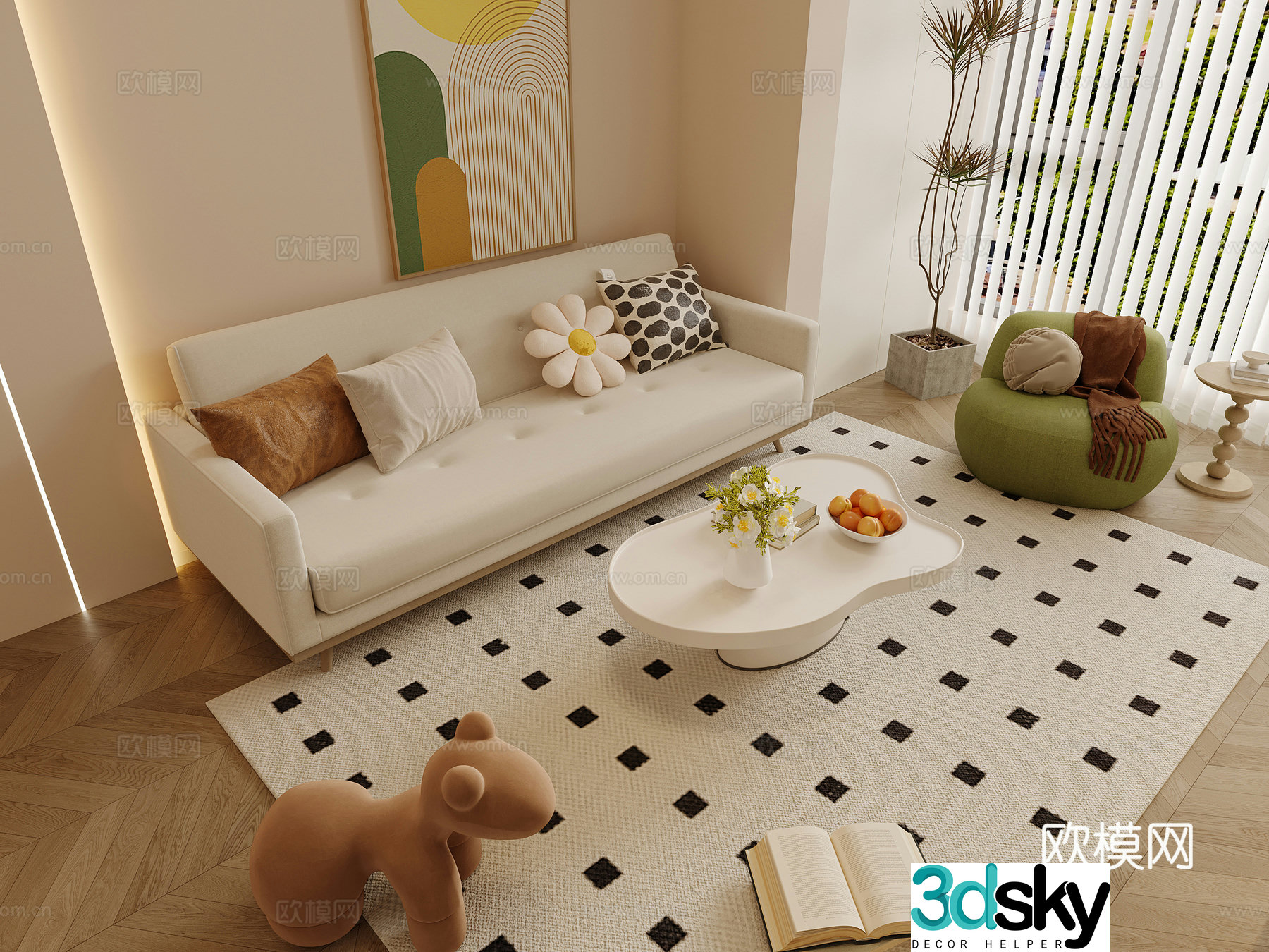 Cream style sofa modular sofa 3d model