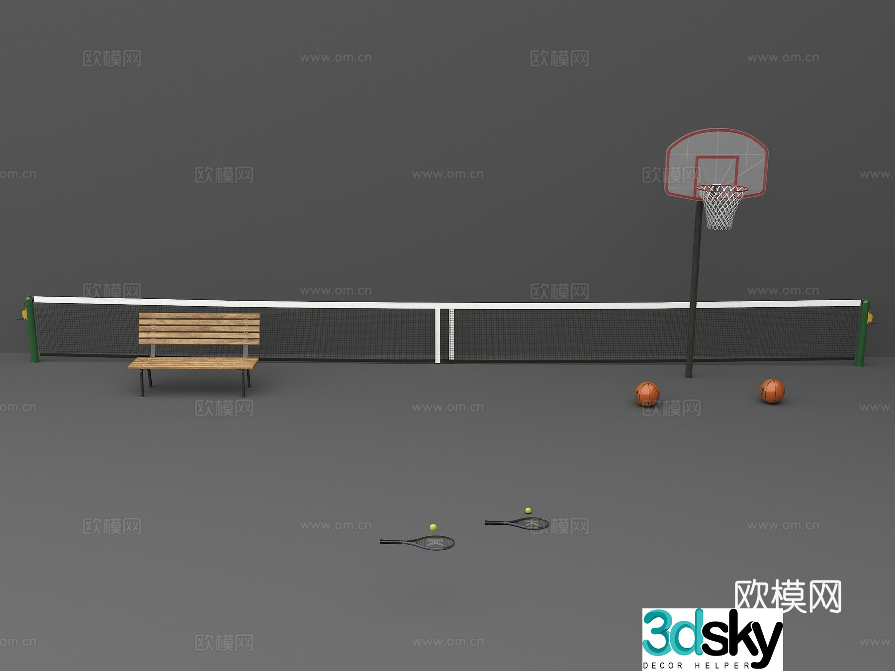Sports equipment tennis basketball stand 3d model