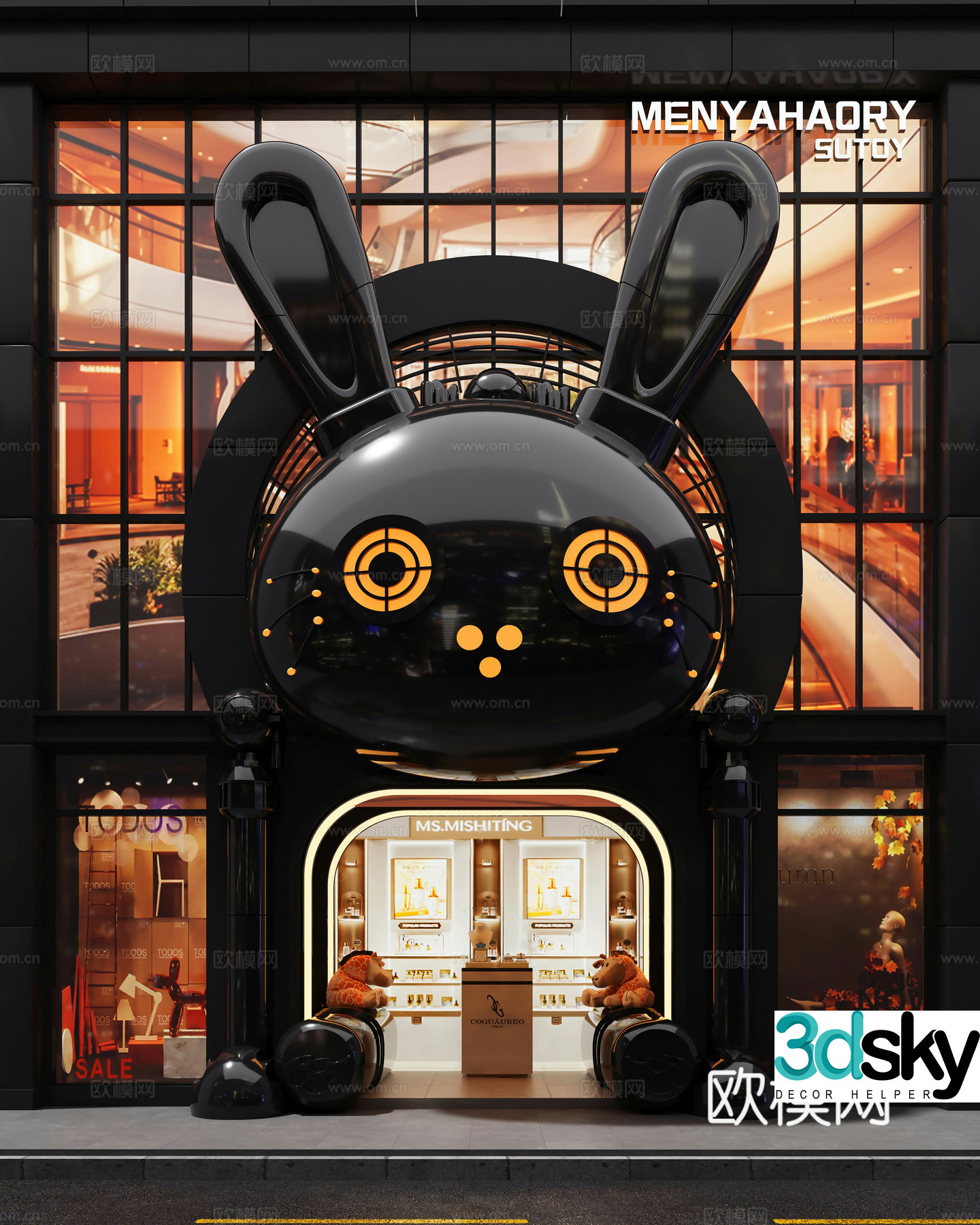 Modern rabbit cartoon door head internet celebrity check-in shop sign 3d model