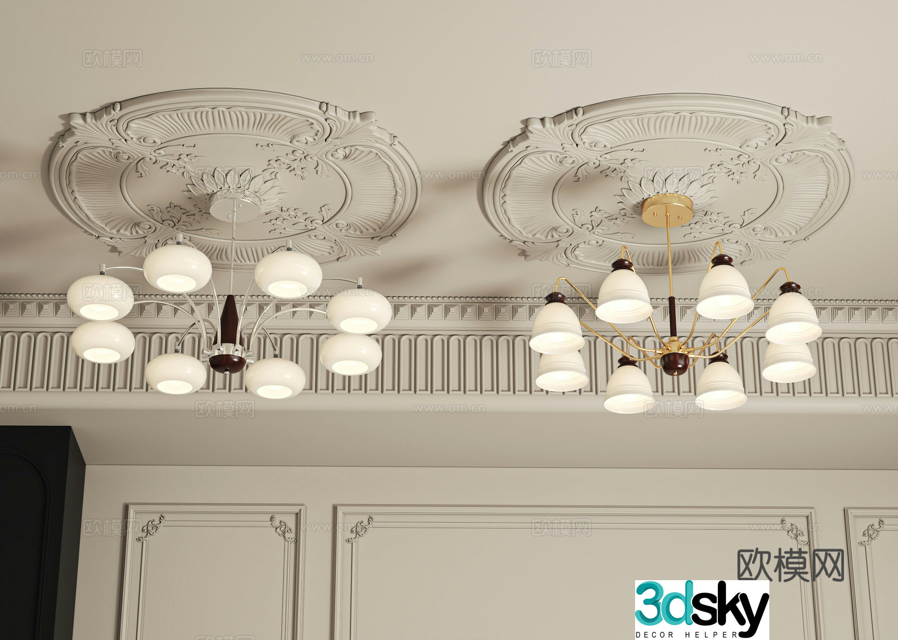 French retro multi-head chandelier 3d model