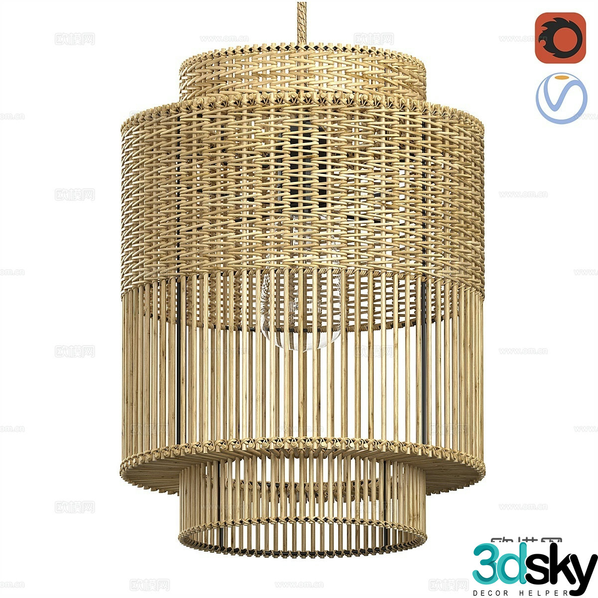 Wabi-sabi rattan chandelier 3d model