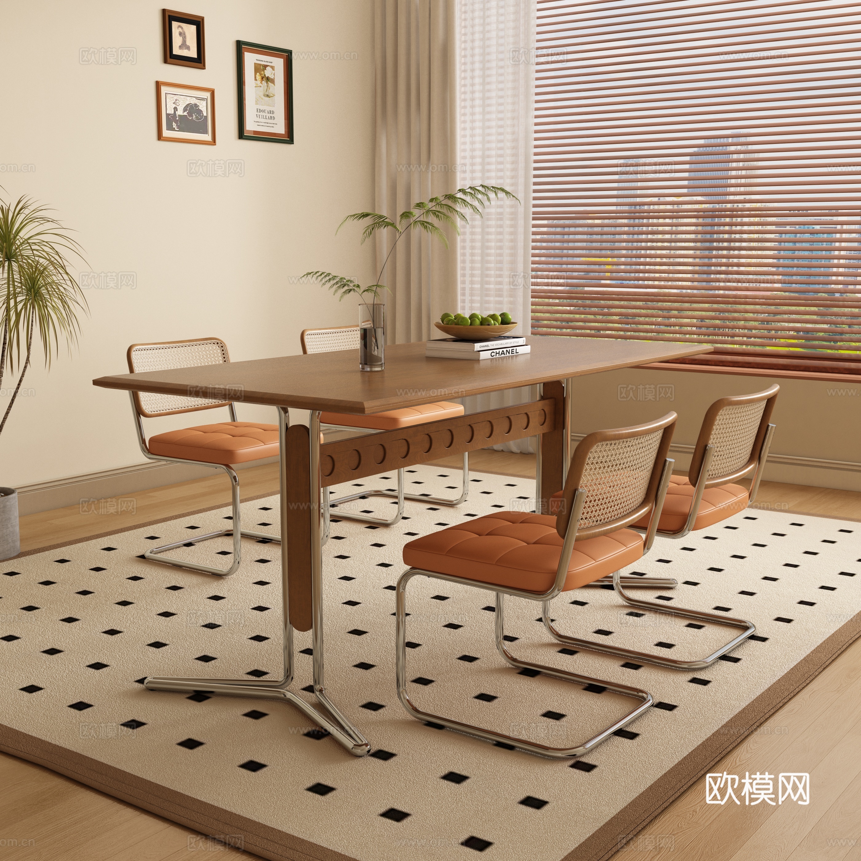 Medieval style dining table and chairs 3d model