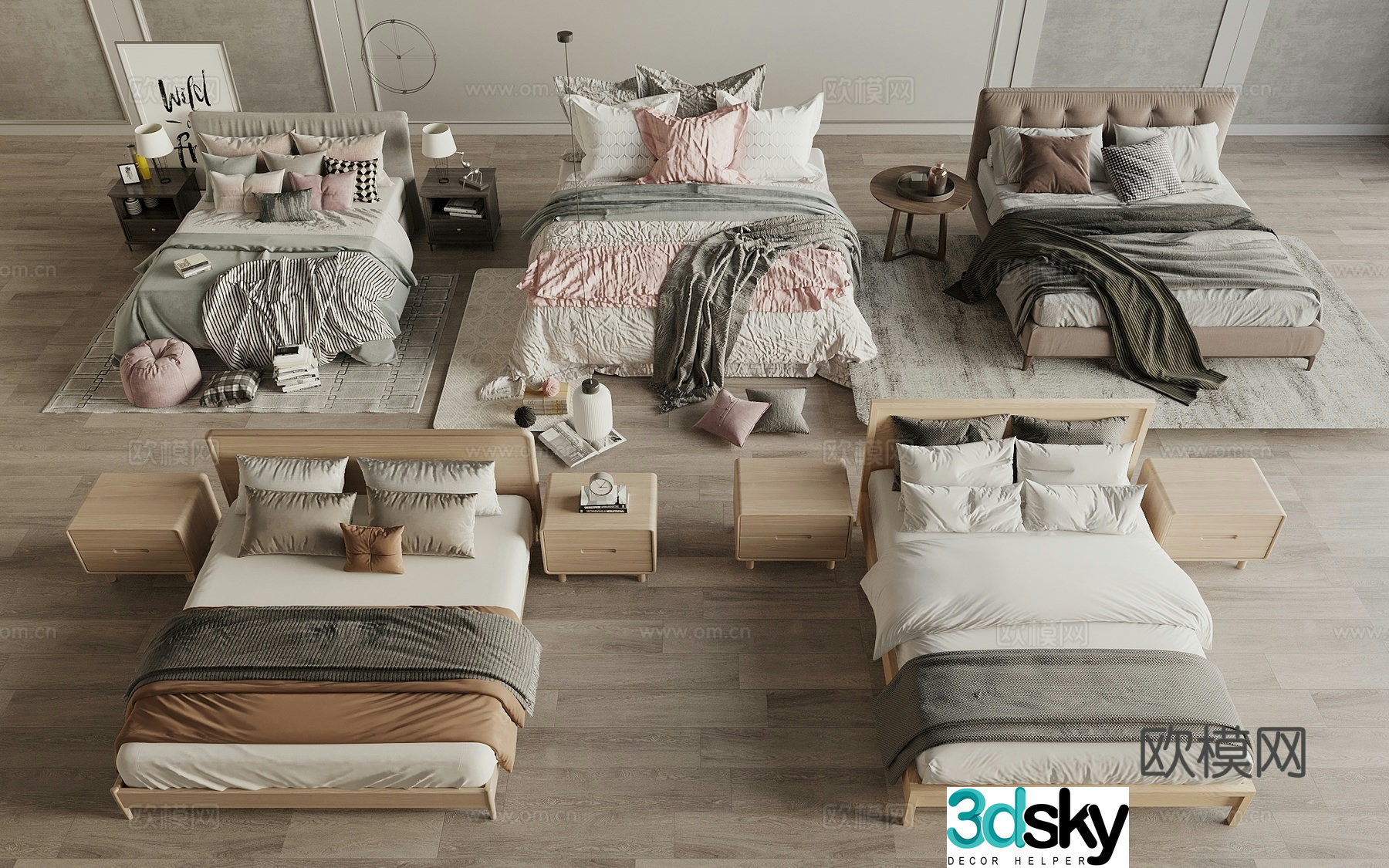 Log style double bed 3d model