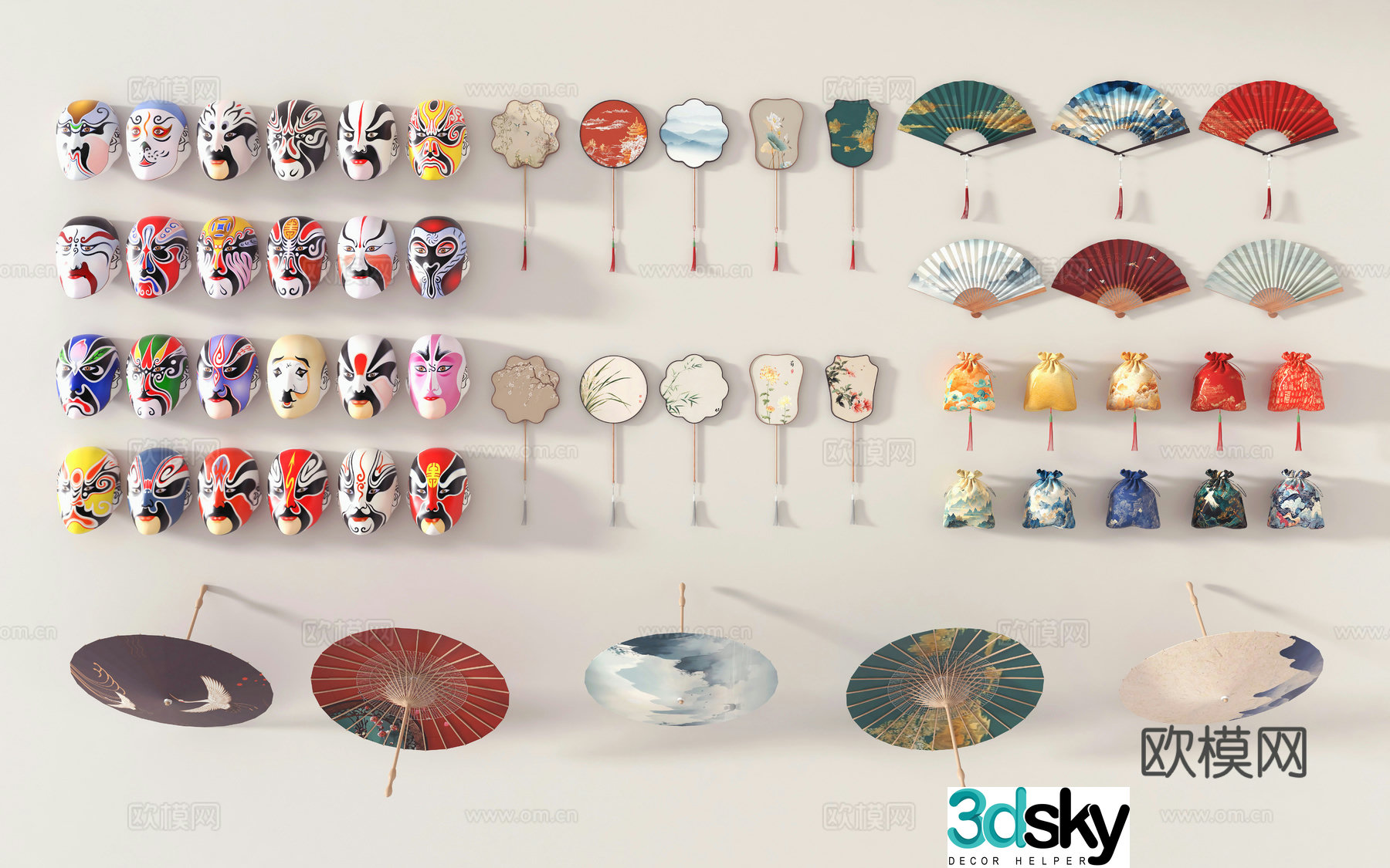 New Chinese style wall decoration folk culture wall decoration oil paper umbrella sachet 3D model