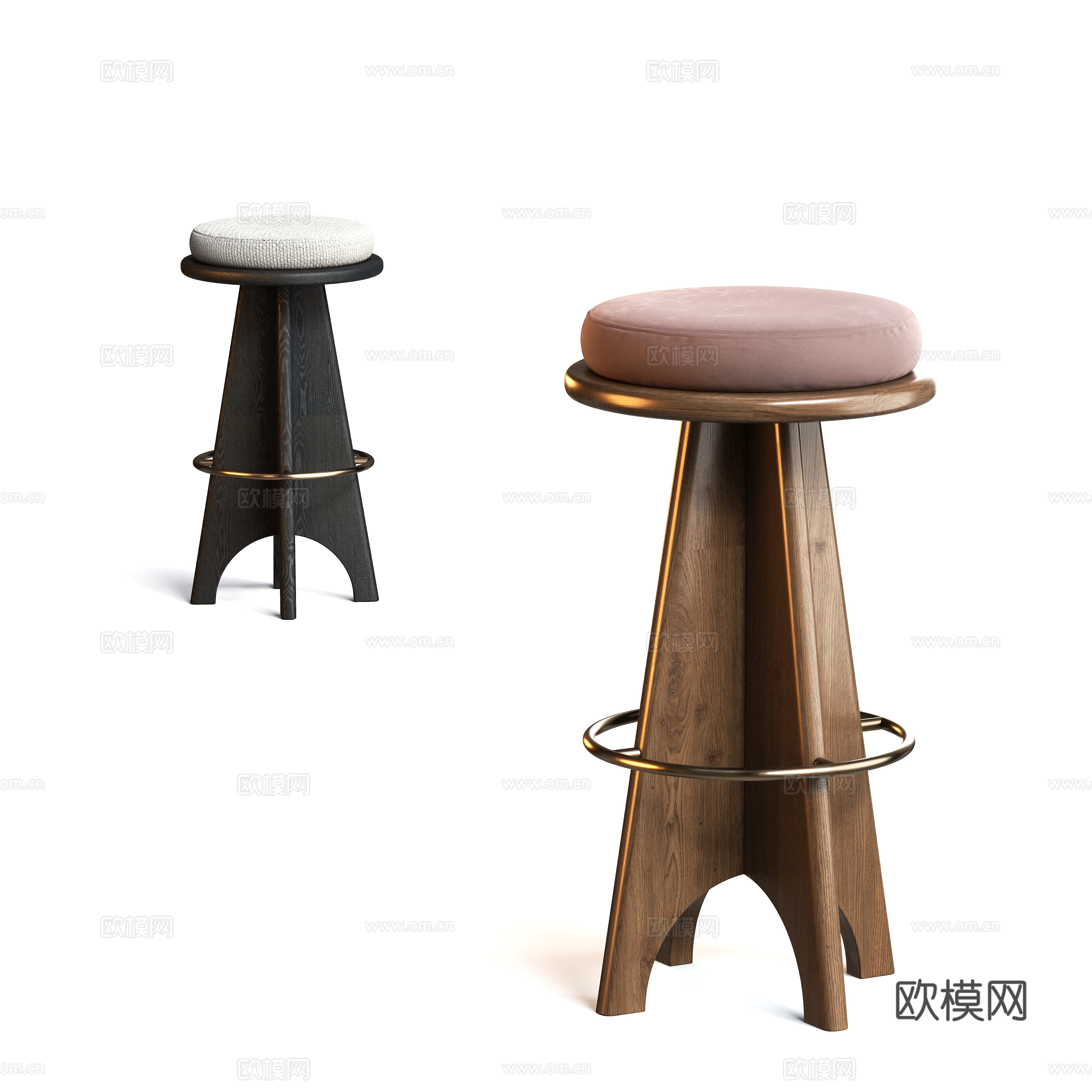 Modern solid wood bar stool 3d model