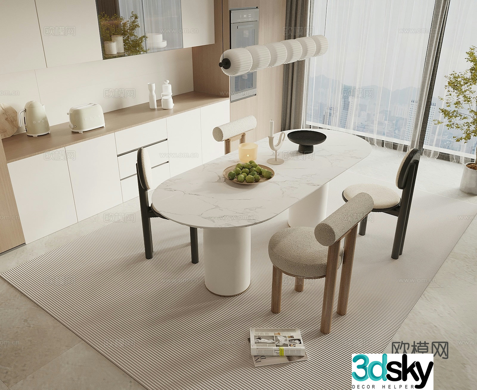 Cream style dining table and chairs 3d model