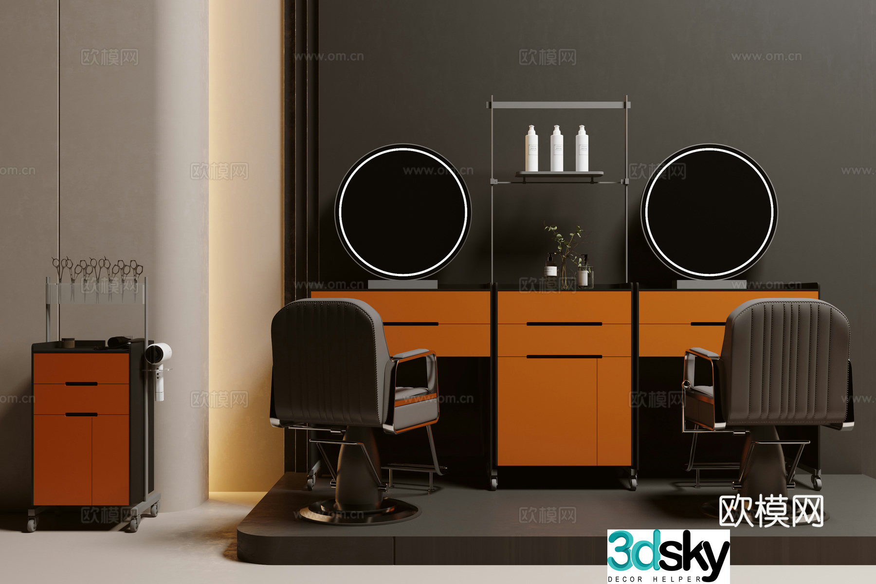Hairdressing equipment tool cabinet hairdressing mirror 3d model