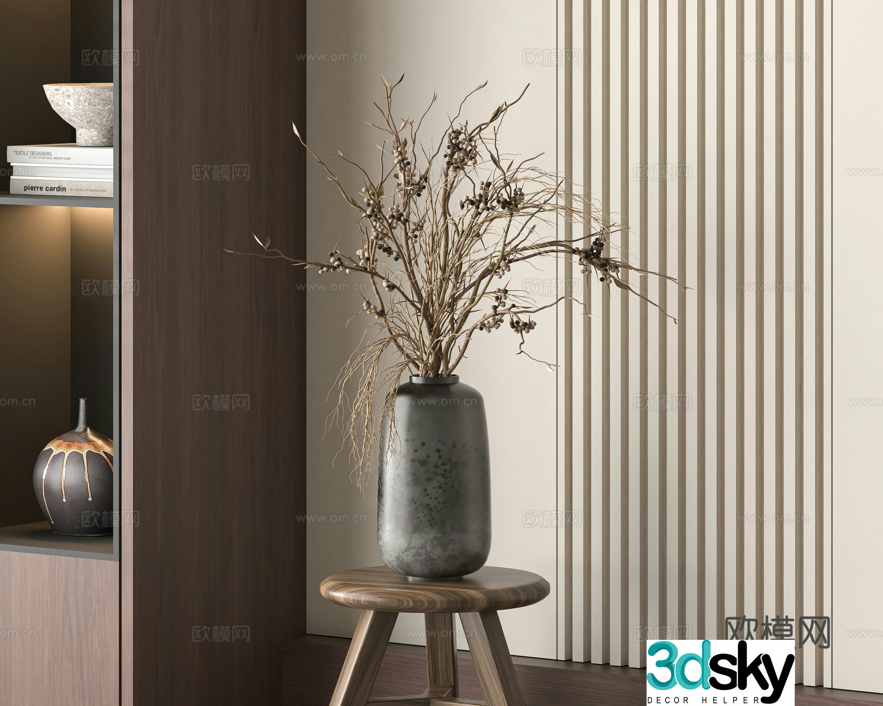 Middle-aged vase dried flowers flower art flower arrangement 3D model