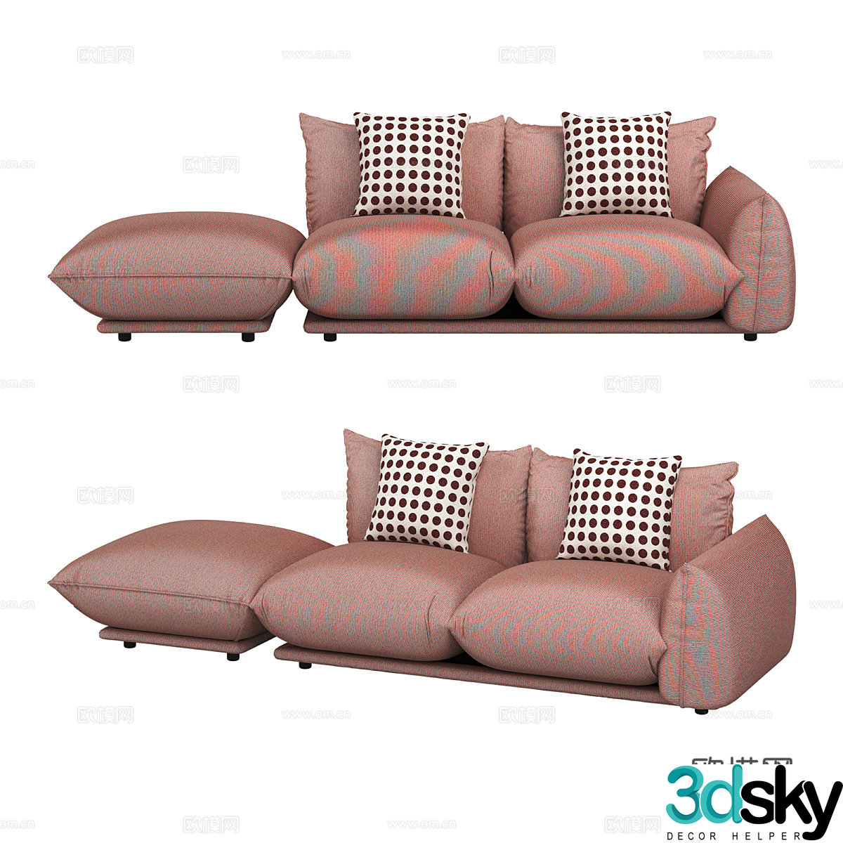 Modern simple three-person sofa leather sofa splicing sofa 3d model