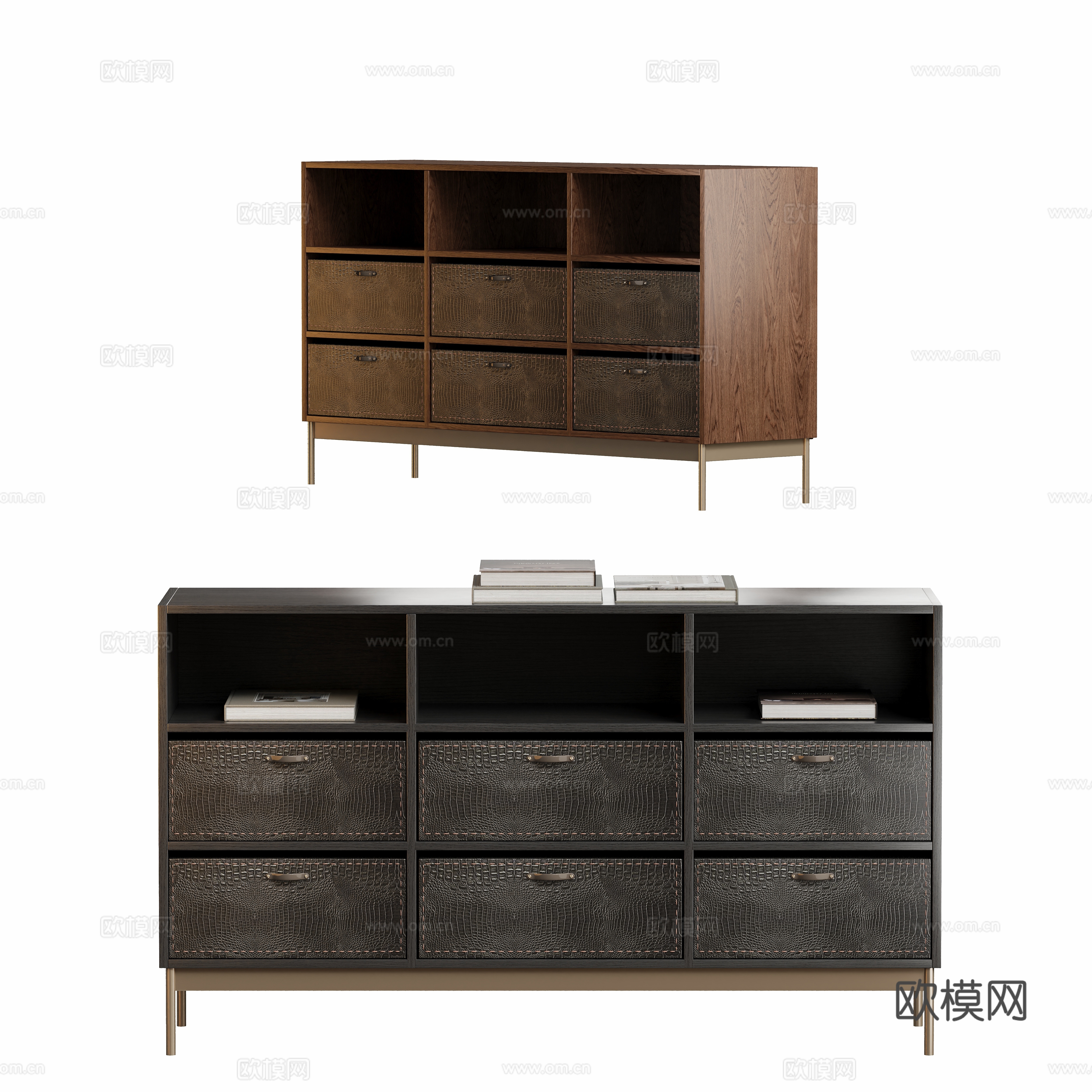 Italian leather chest of drawers entrance cabinet 3D model