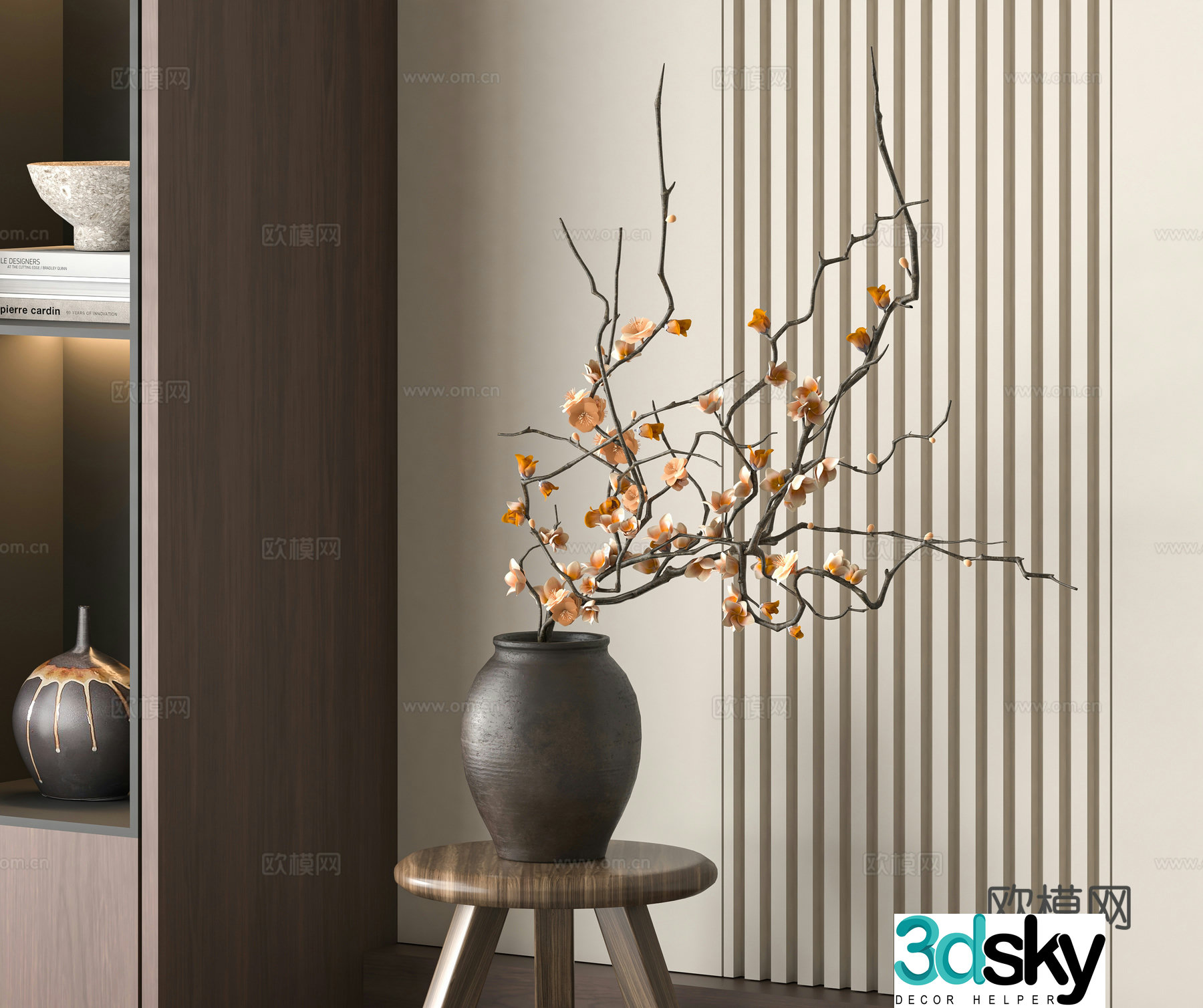 Middle-aged vase flower art dried flowers flower arrangement 3d model