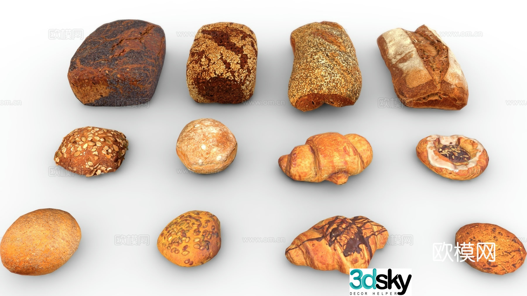 bread baked goods 3d model