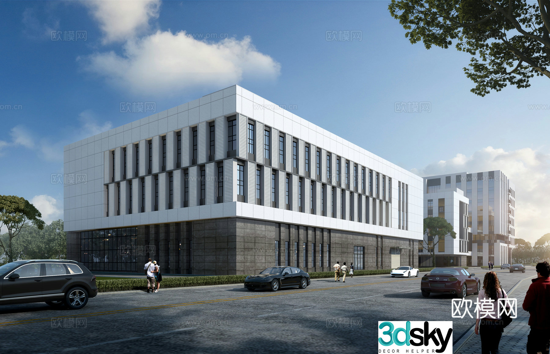 Multi-story office building exterior 3d model