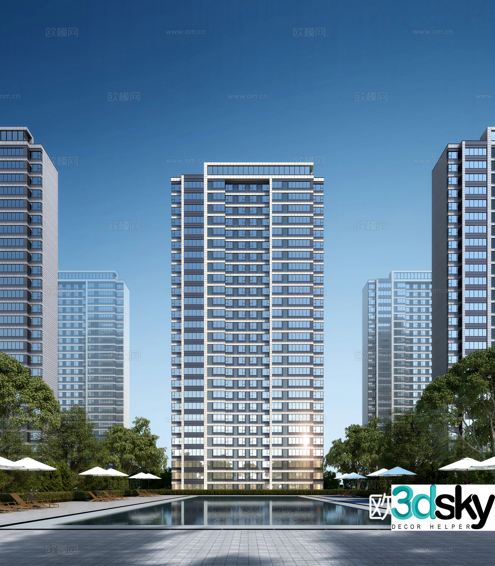 High-rise residential exterior 3d model