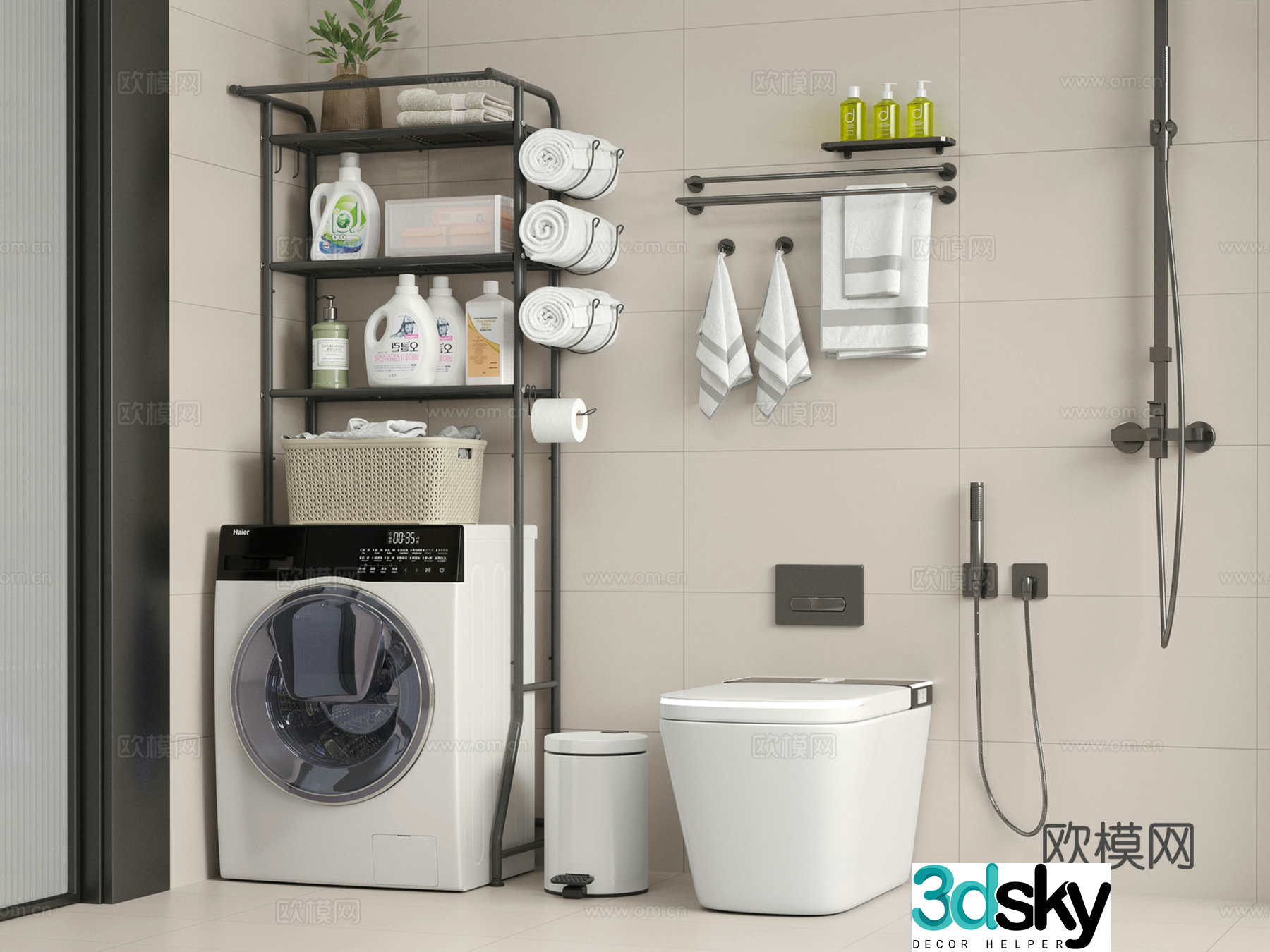 Modern balcony cabinet washing machine cabinet 3d model