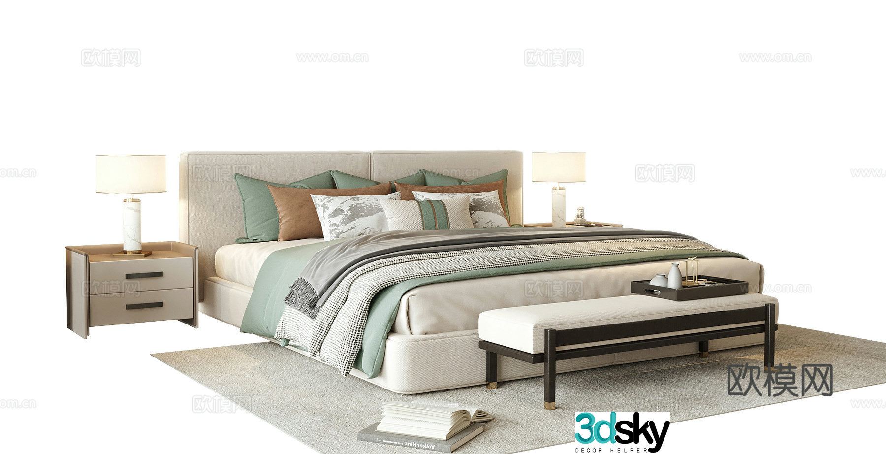 New Chinese style double bed 3d model