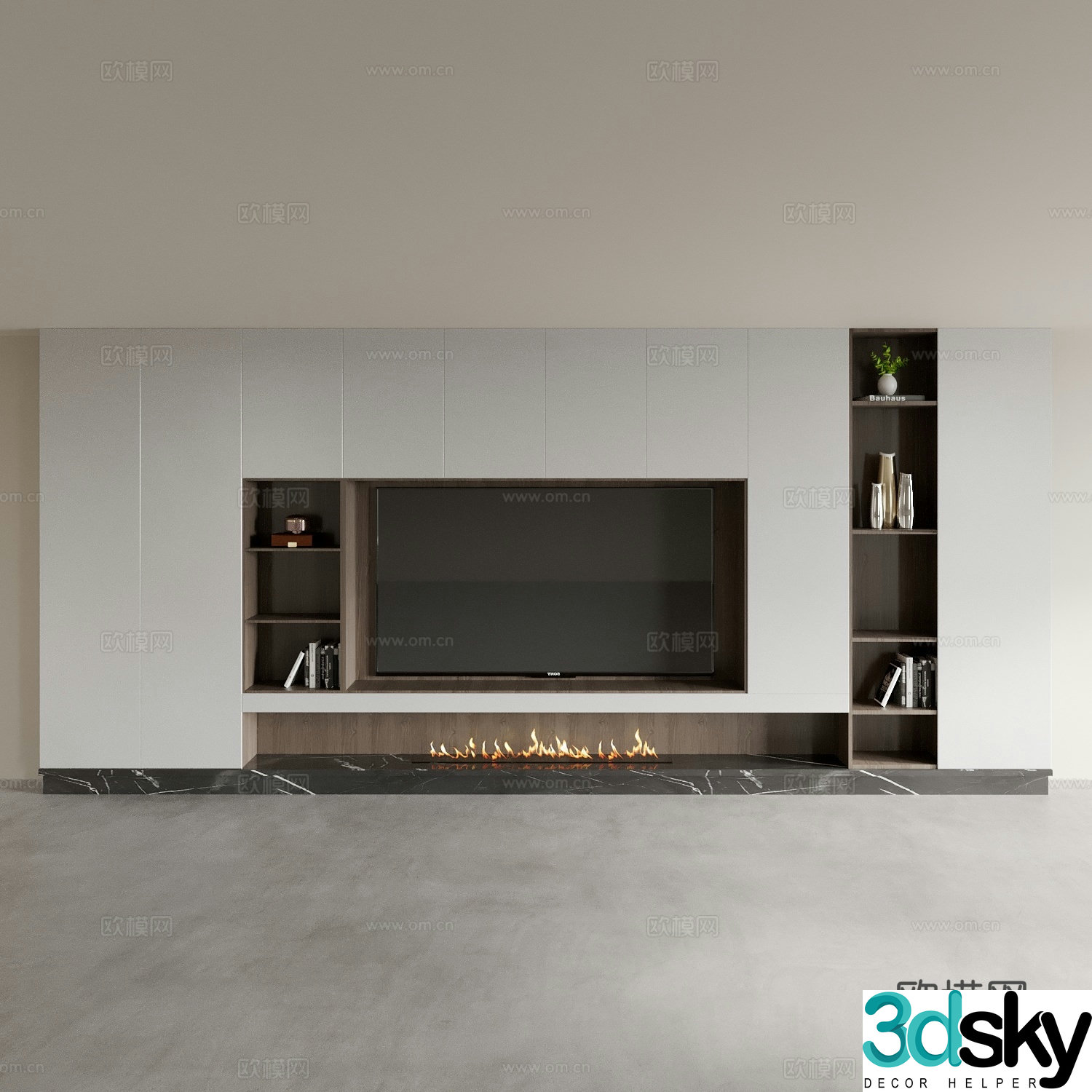 Modern integrated TV cabinet TV background wall 3D model