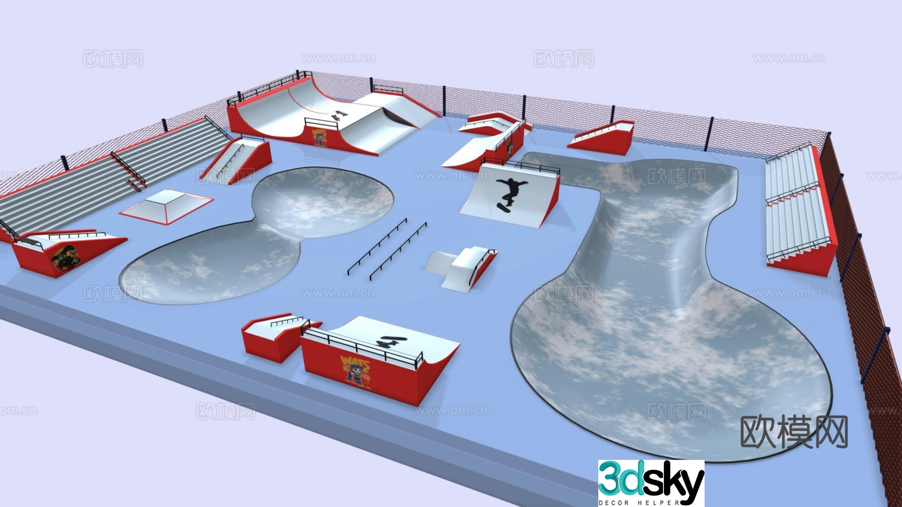 Modern pocket park roller skating park skate park 3d model