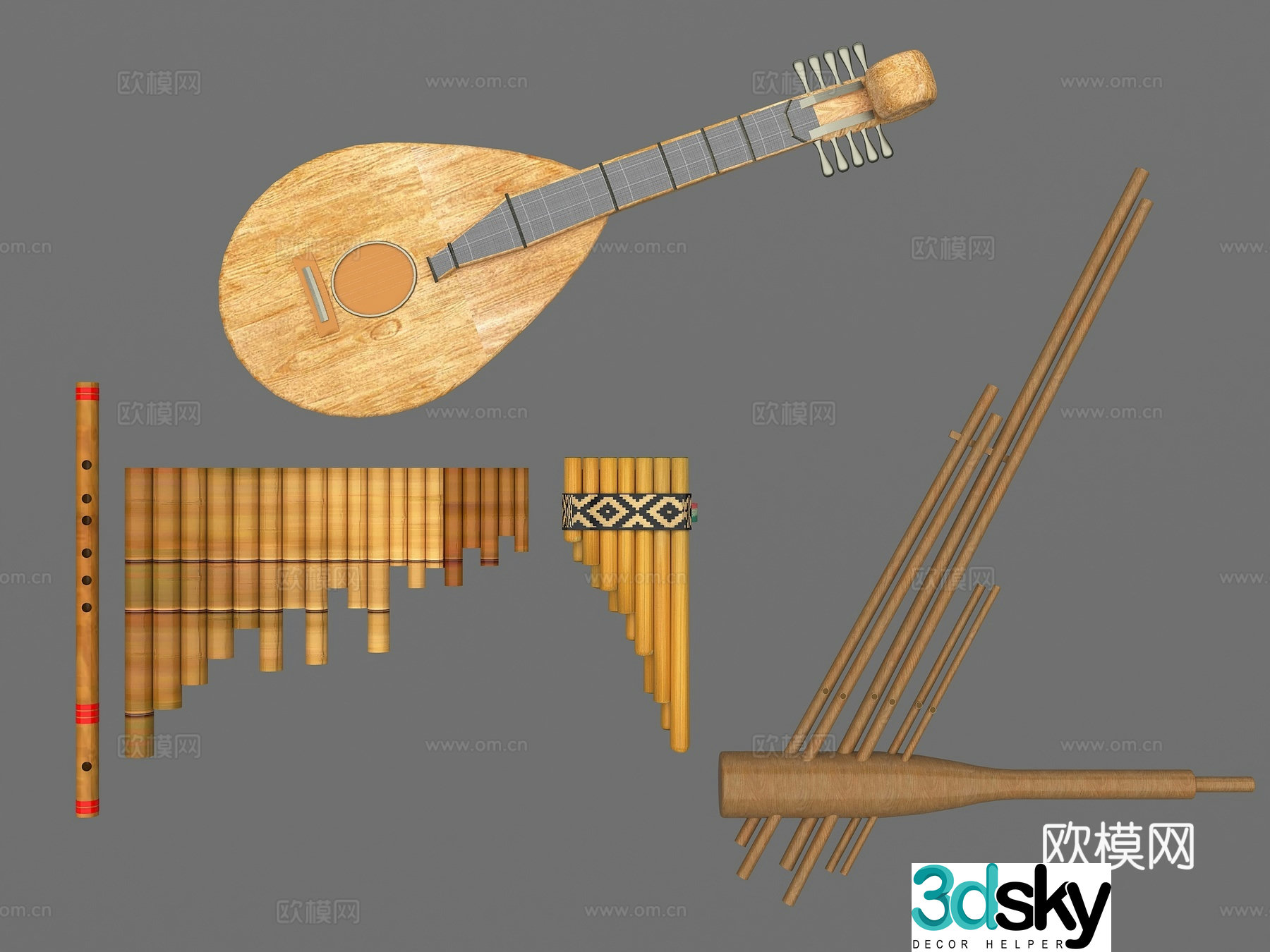 Flute Xiao Pipa Panpipe National Instrument Minority Instrument Ancient Instrument 3D Model