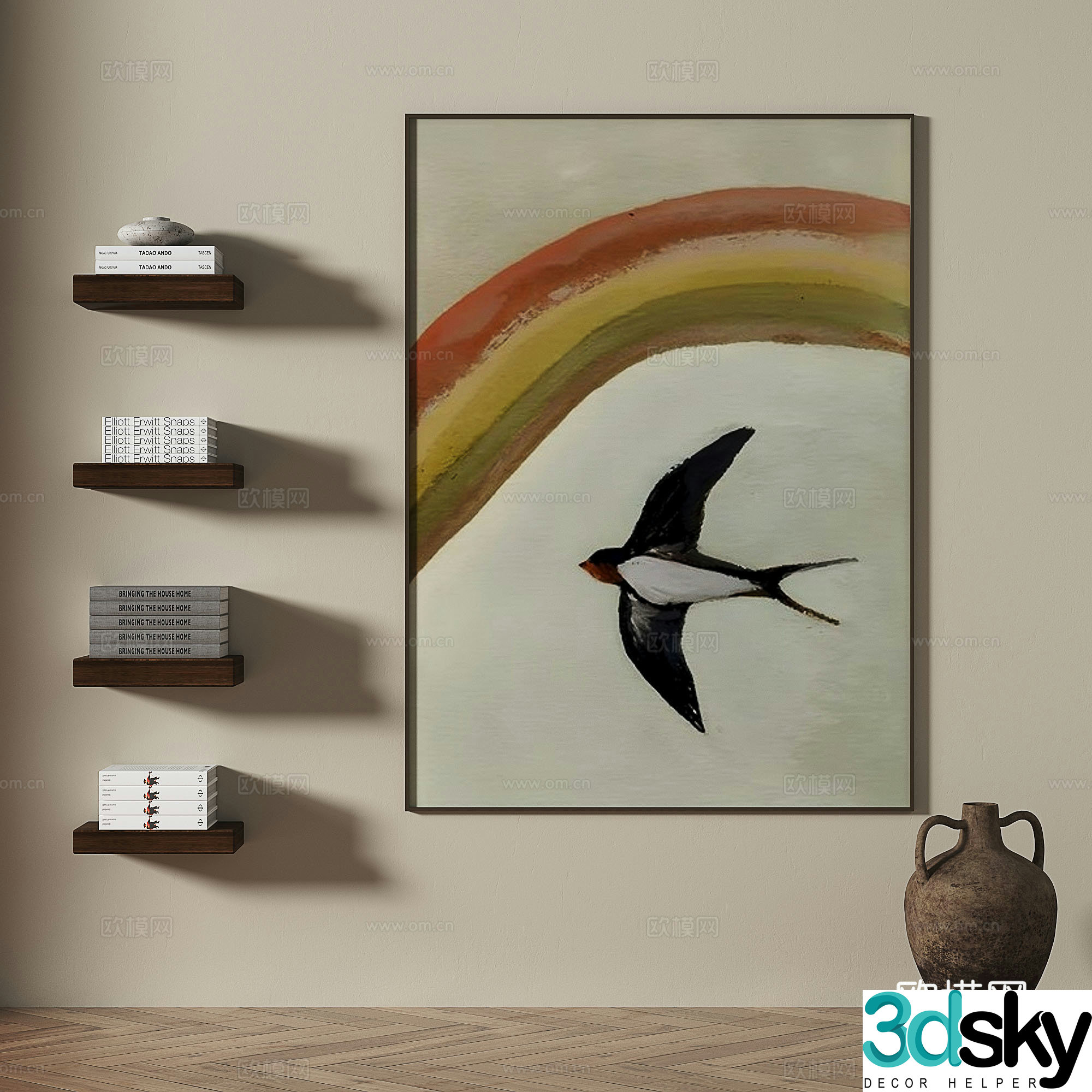 Middle-aged decorative paintings oil paintings hanging paintings 3D models