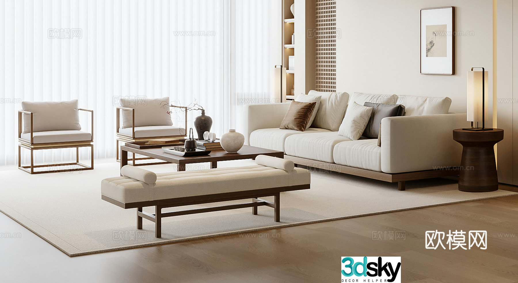 New Chinese style modular sofa 3d model