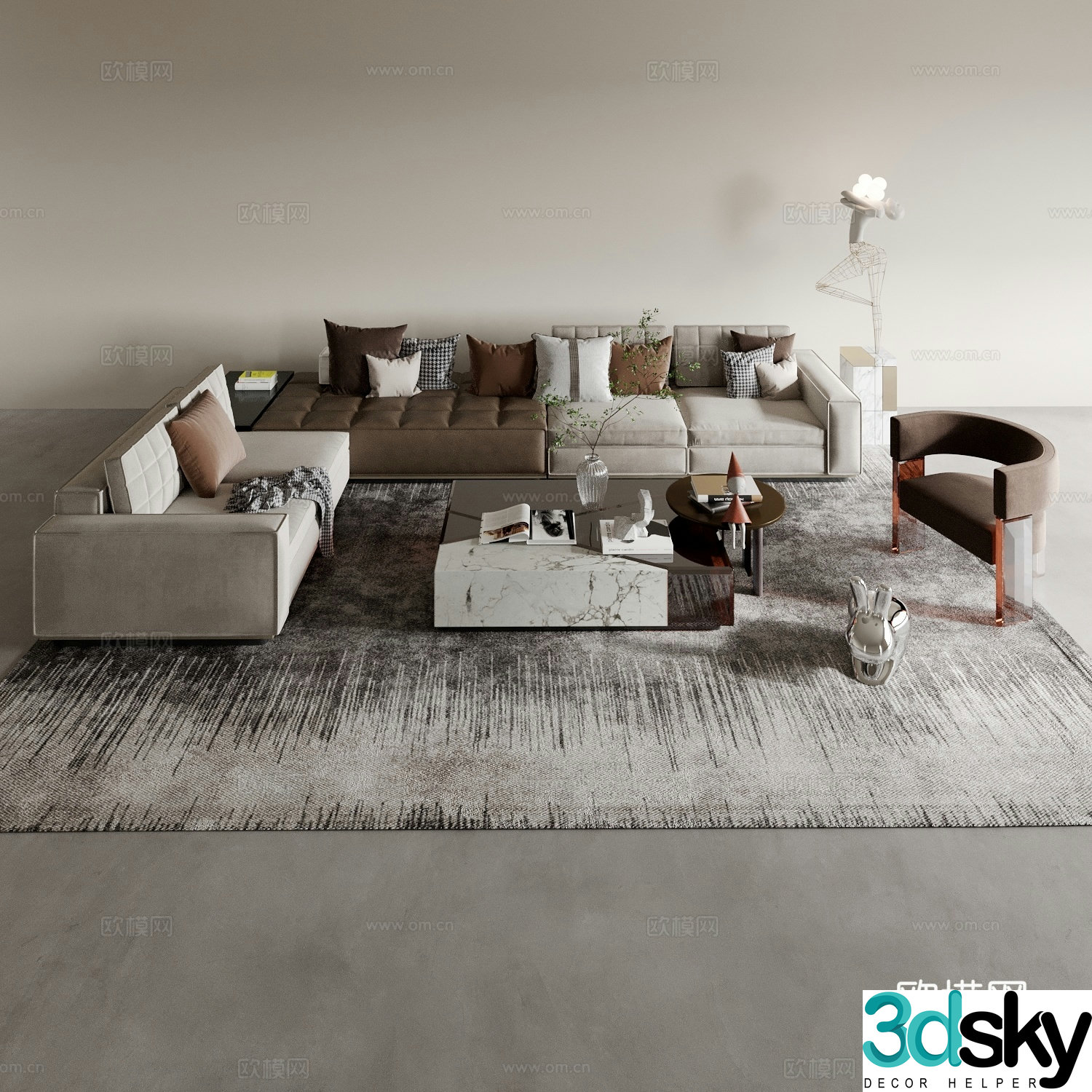 Modern modular sofa corner sofa splicing sofa 3d model