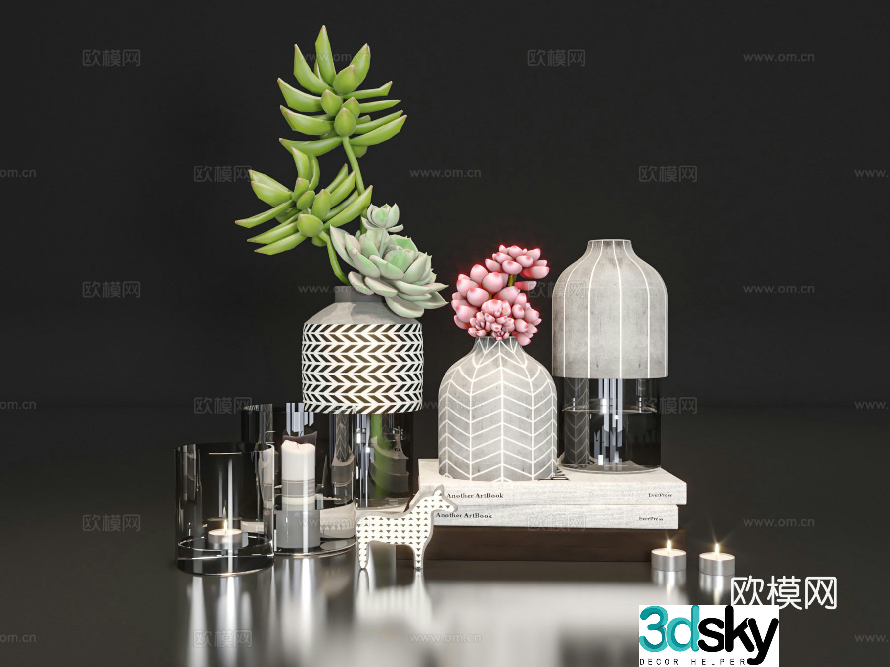 Modern decorations tableware vases books 3d model