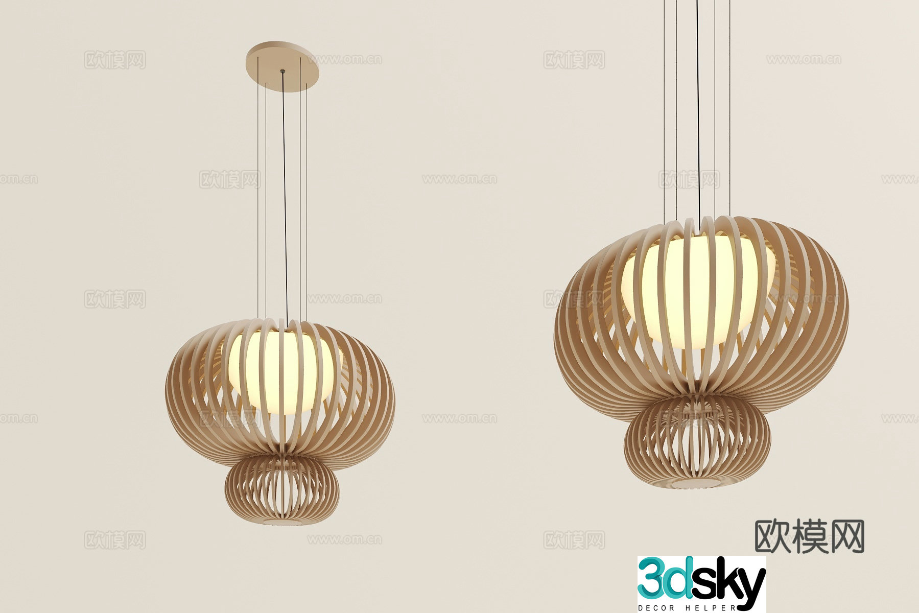 New Chinese style chandelier wooden grille chandelier 3d model