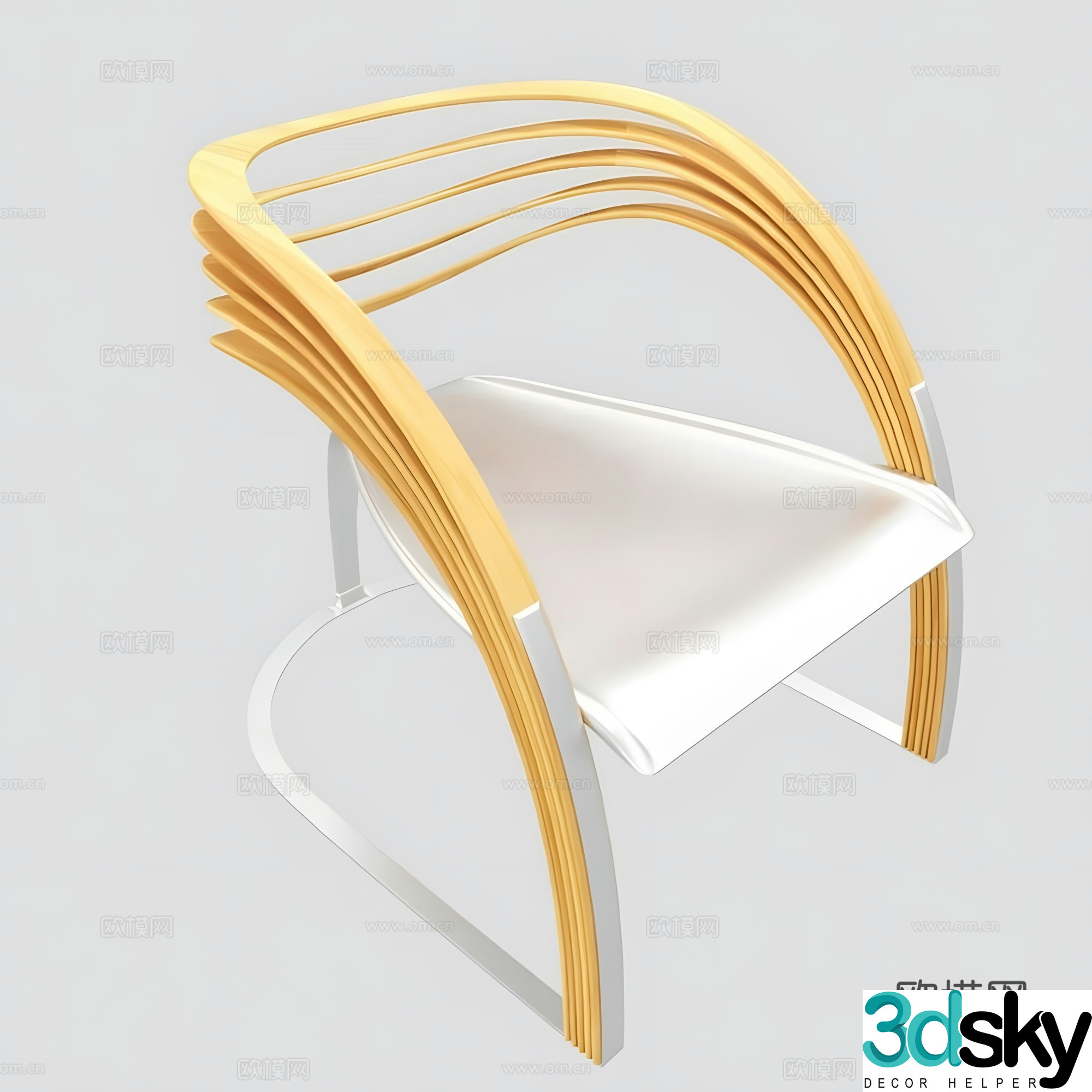 Metal wood chair leisure chair 3d model